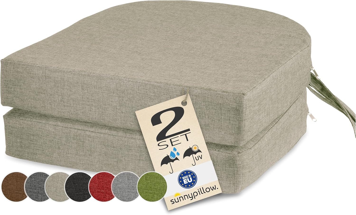 sunnypillow Stuhlkissen 2er Set Stuhlkissen 40 x 40 cm, zylindrische Form, "HAVANA", Ecru