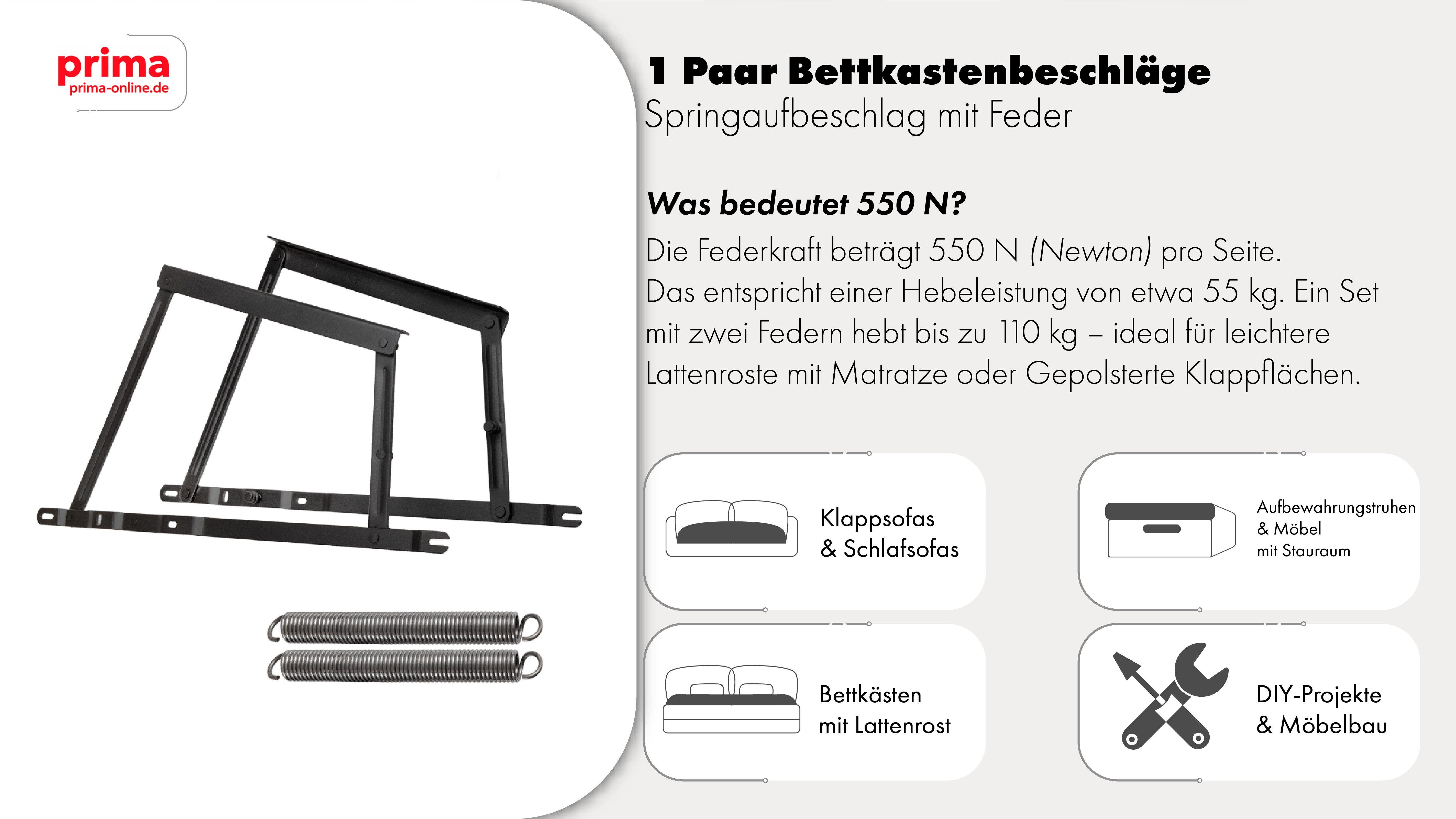 Prima-Online Möbelbeschlag 1 Paar Springaufbeschlag mit Feder für Liegen & Betten mit Bettkästen – Bild 5 von 5