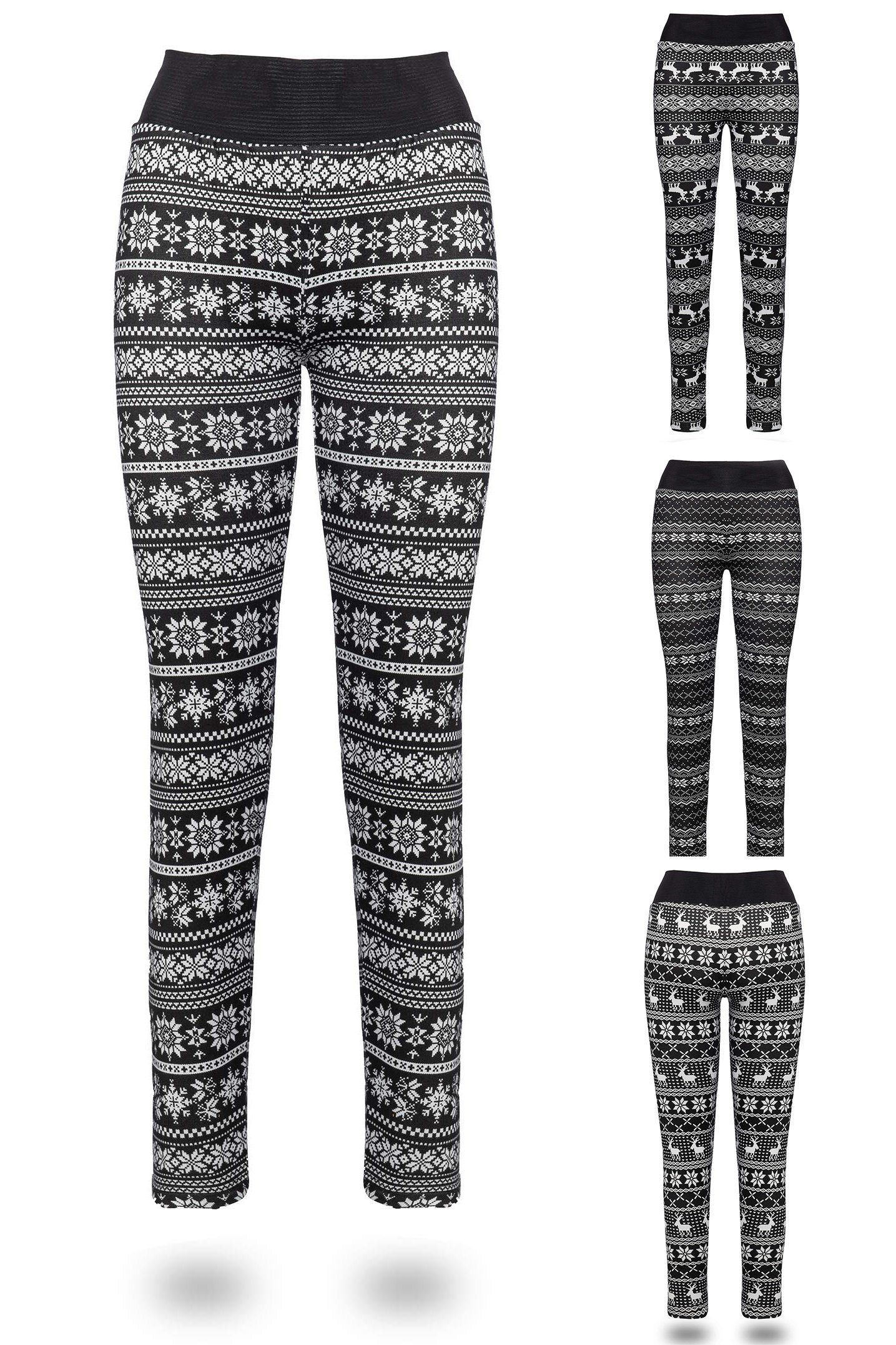 Kendindza Collection Thermoleggings Damen Winter gefüttert warm Innenfleece Winterhose Weihnachten High-Waist Thermoleggings Flower