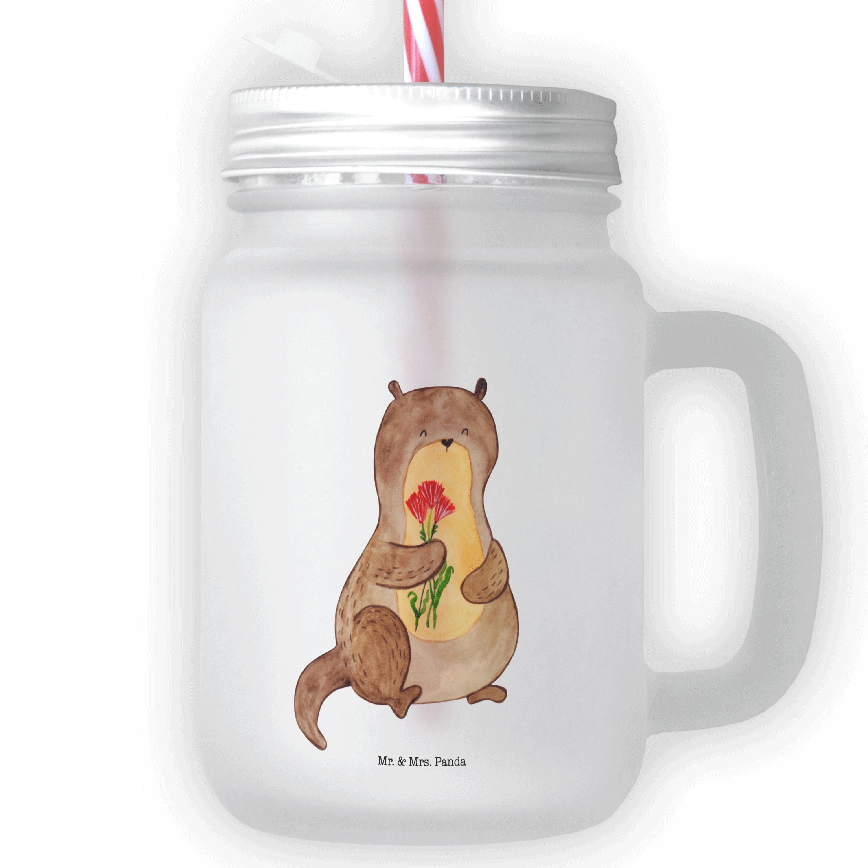 Premium Mason Otter - Mrs. Mr. - Jar, Cocktail-Glas, Transparent Glas Geschenk, Blumenstrauß & Panda Glas