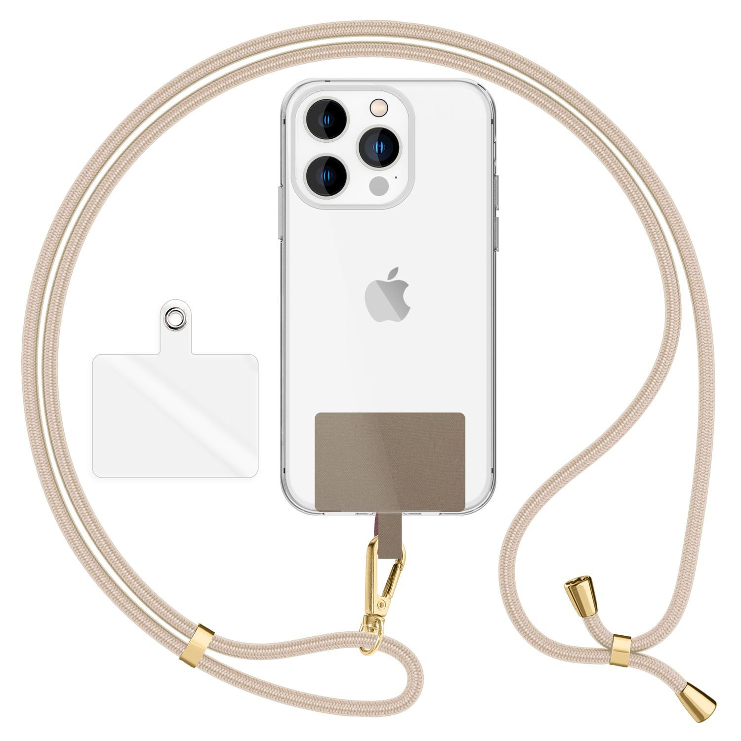 Nalia Handykette Universal Smartphone, Uni Lanyard mit Karabiner (gold) & 2 Pads / 160cm Band / Handykette