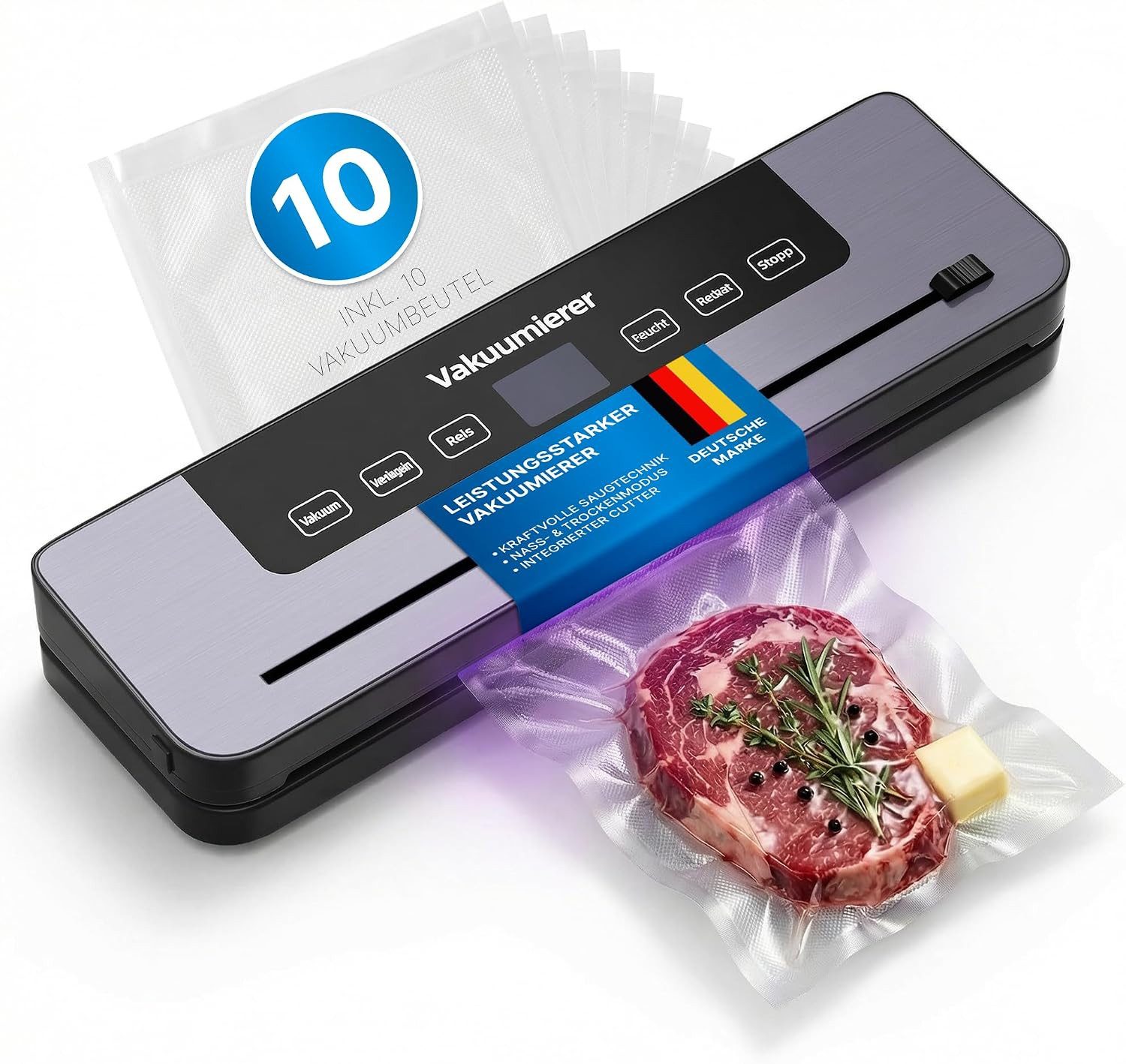 LUNARIA Vakuumierer automatisch, für feuchte & trockene Lebensmittel, Sous-vide geeignet