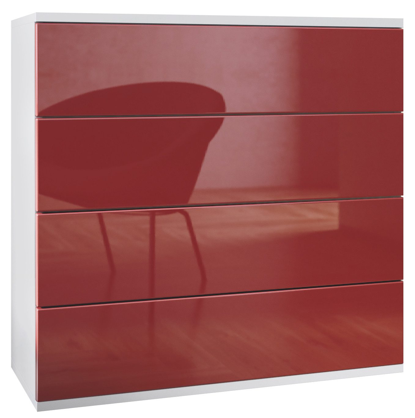 Vladon Kommode Pavos V3 (Sideboard hängend, mit 4 Schubladen), Weiß matt/Bordeaux Hochglanz (76 x 76 x 35 cm)