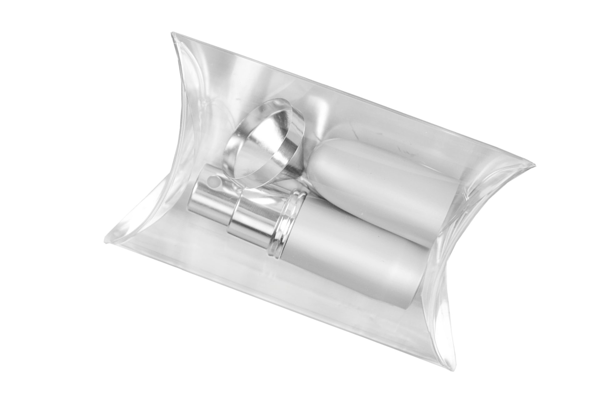 Fantasia Beauty Parfümzerstäuber Taschenzerstäuber silberfarben für 4 ml + Trichter silberfarben (1 St), Parfümzerstäuber