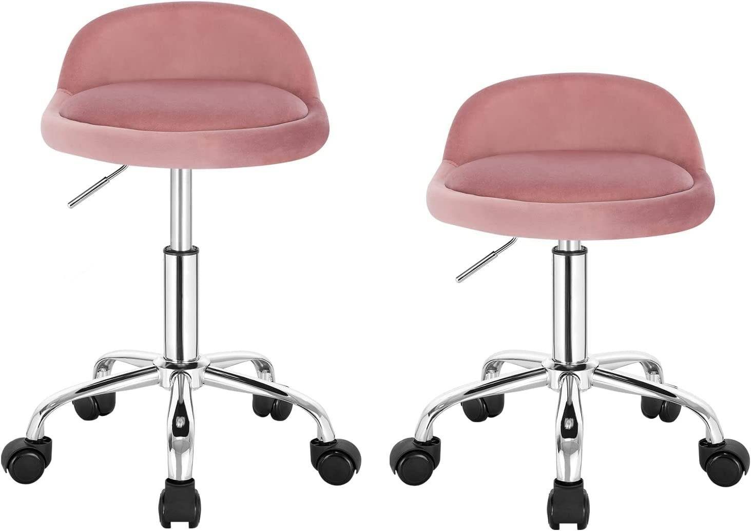 Woltu Bürostuhl, 2x mit Rollen Drehhocker höhenverstellbar Sitzhöhe 43-54,5cm Rosa