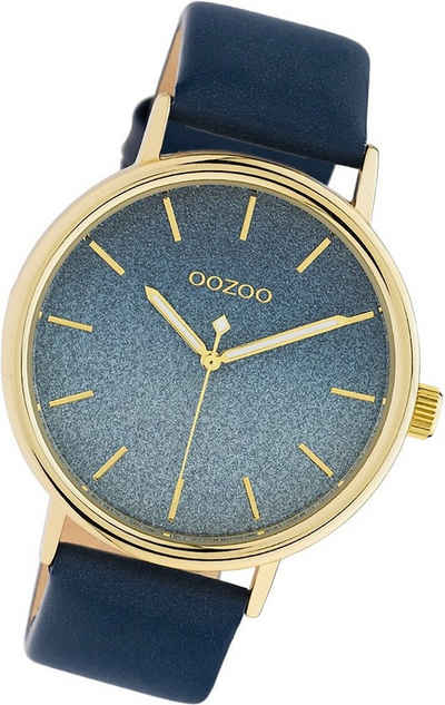 OOZOO Quarzuhr Oozoo Leder Damen Uhr C10938 Analog, Damenuhr Lederarmband dunkelblau, rundes Gehäuse, groß (ca. 42mm)