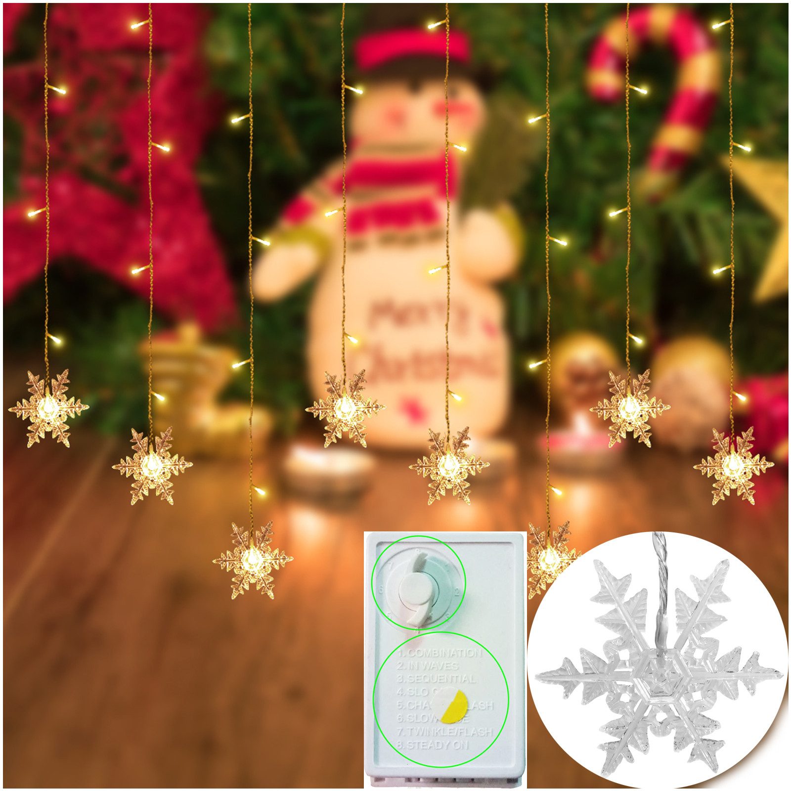 MUPOO LED-Lichterkette LED Lichtervorhang Lichterketten,Schneeflocke LED Vorhang Lichter, für muslimische Eid Ramadan Fasten Dekoration, Familienfeiern