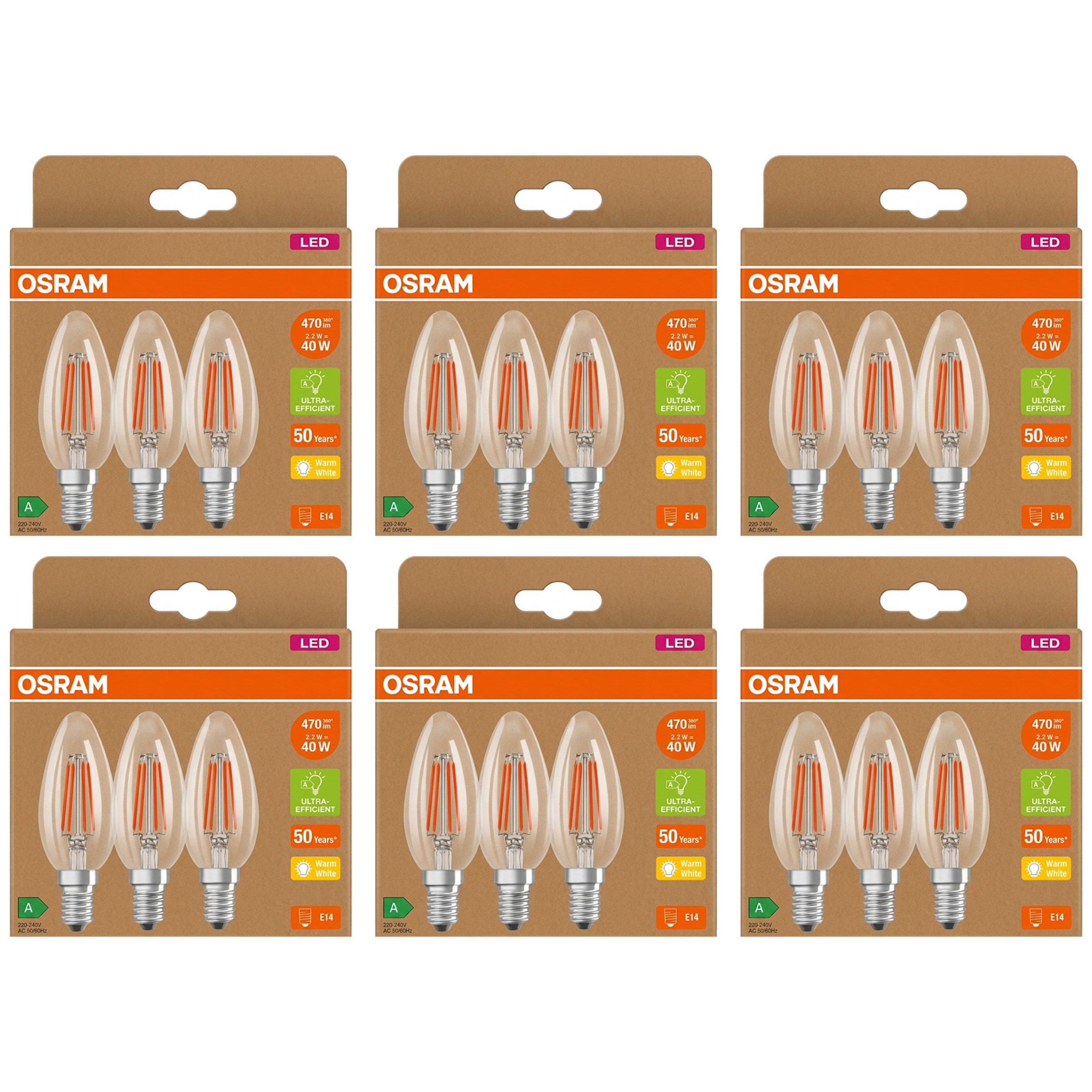 Osram LED-Leuchtmittel Osram LED Classic E14 – 3,8W (60W Ers) 2700K Klar (6 Stk), 6 St.