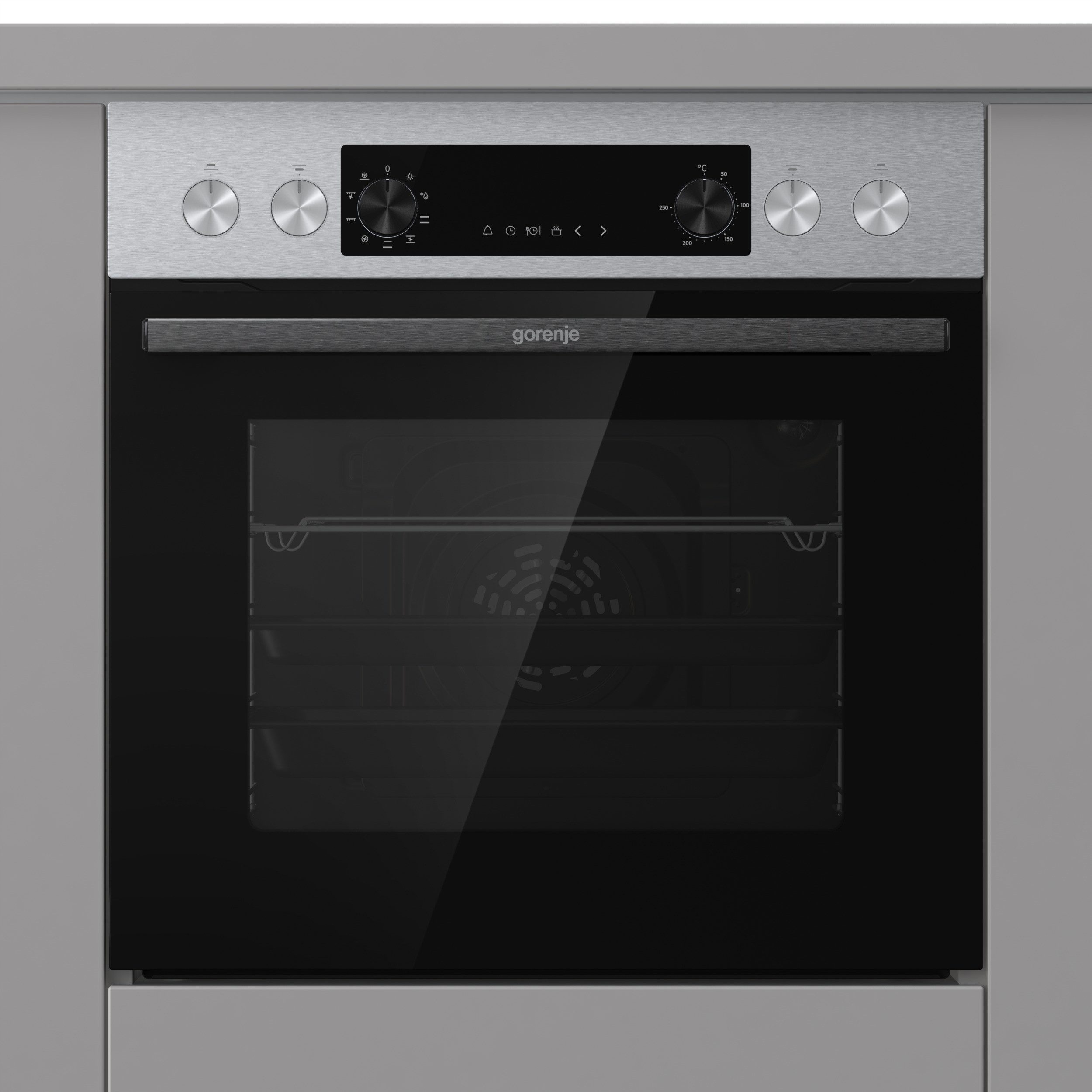 GORENJE Elektro-Herd-Set Inox Atlantik Basic Set, mit 1-fach-Teleskopauszug, Aqua Clean, Herd-Set mit Heißluft, Versenkknebel & Teleskopauszug