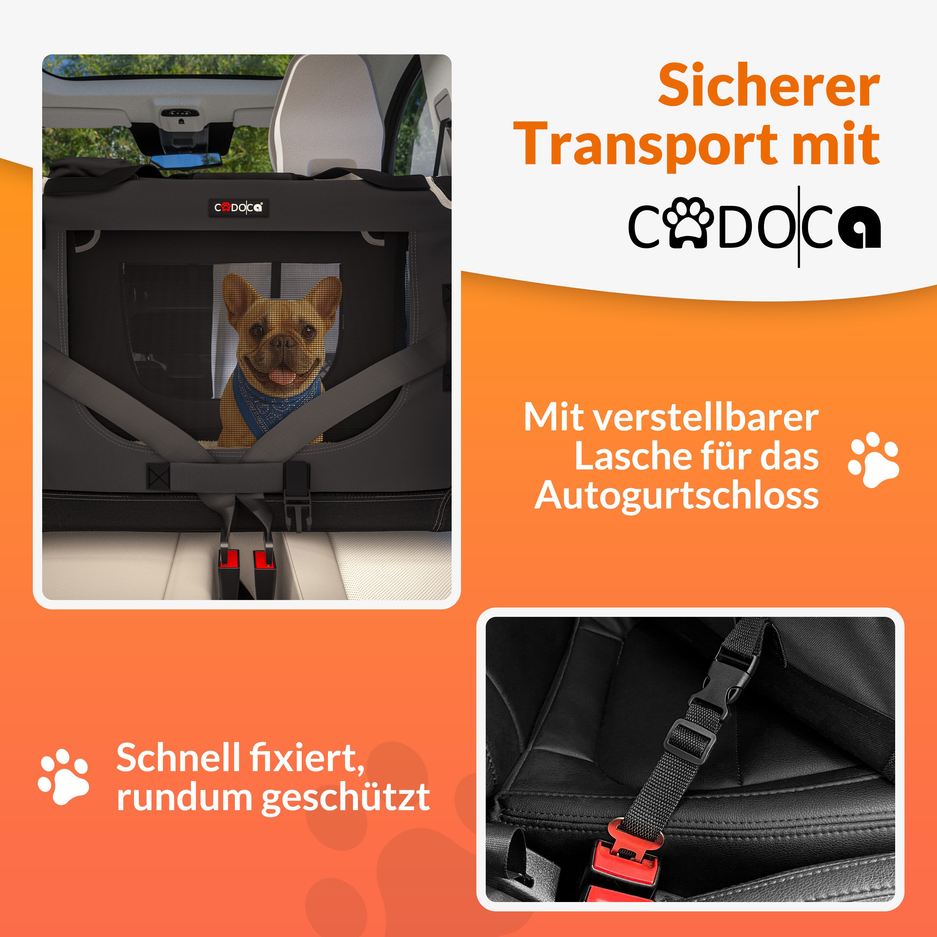 Cadoca Tiertransportbox, faltbar S 50x34x36cm Hundebox Hundetransportbox Anthrazit