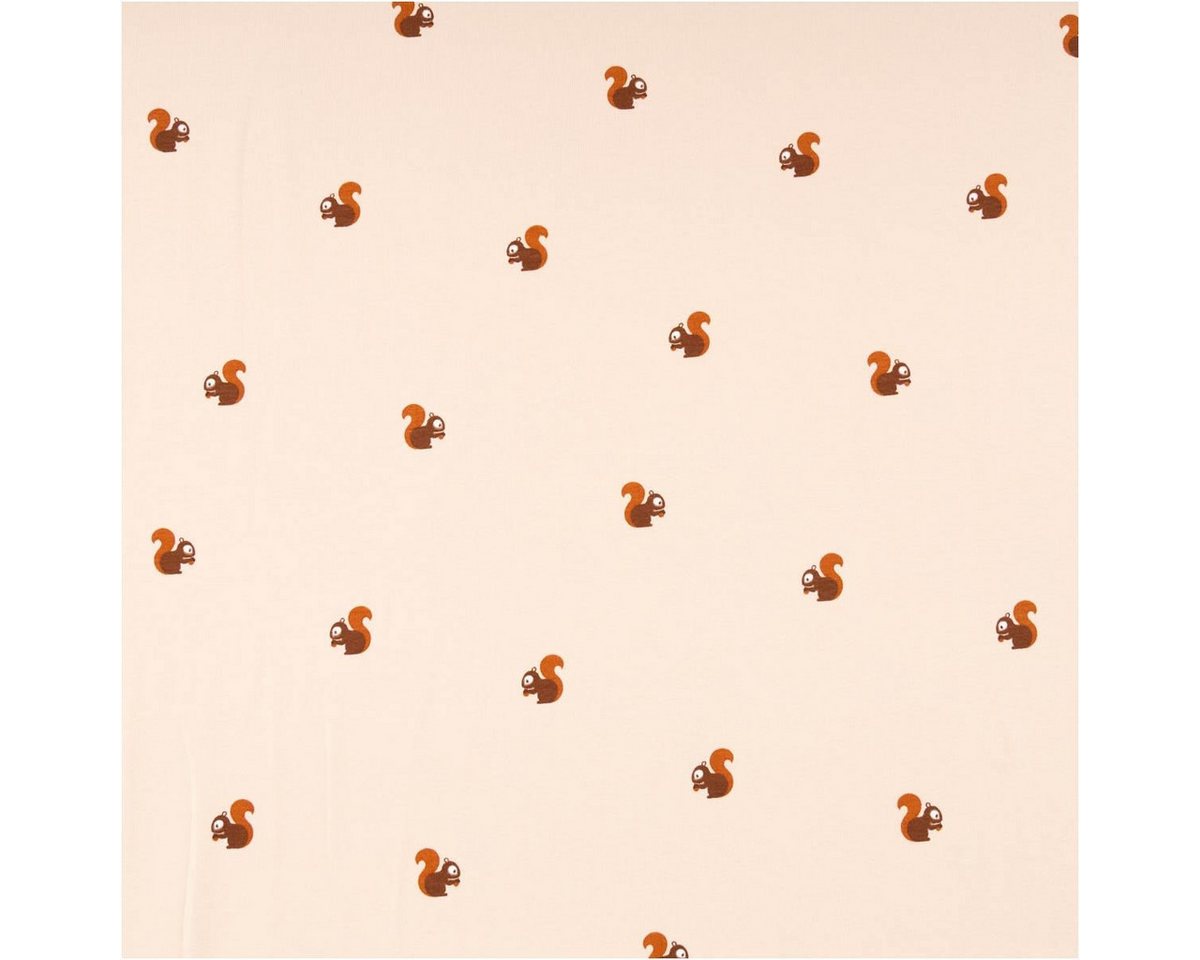 Thumbnail - SCHÖNER LEBEN. Stoff Jersey Stoff Baumwolljersey Eichhörnchen beige braun 1,50m Breite, allergikergeeignet