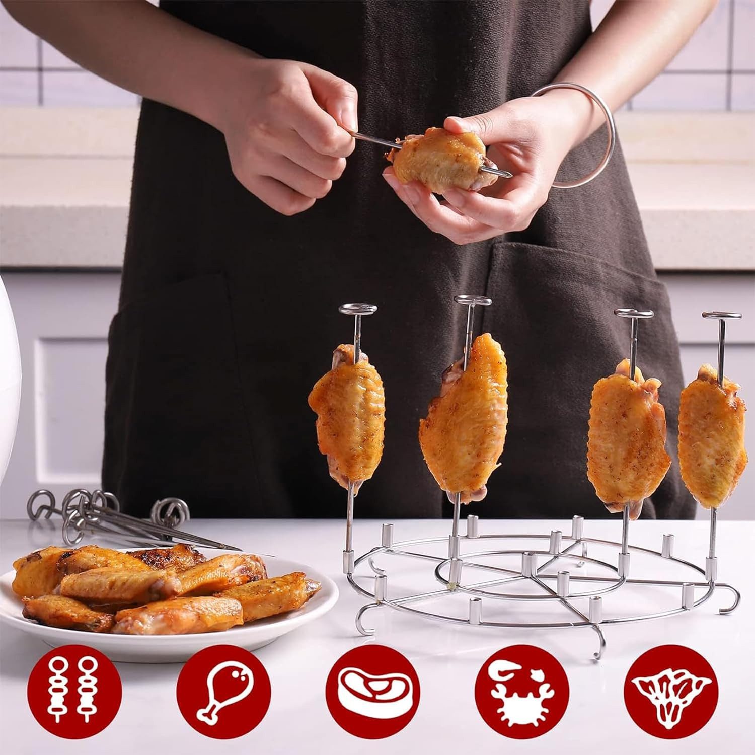 FELIXLEO Grillguthalter Air Fryer Spieße Ständer, Edelstahl Kebab Rack Grill Halter Kompatibel, (1-St) – Bild 2 von 5