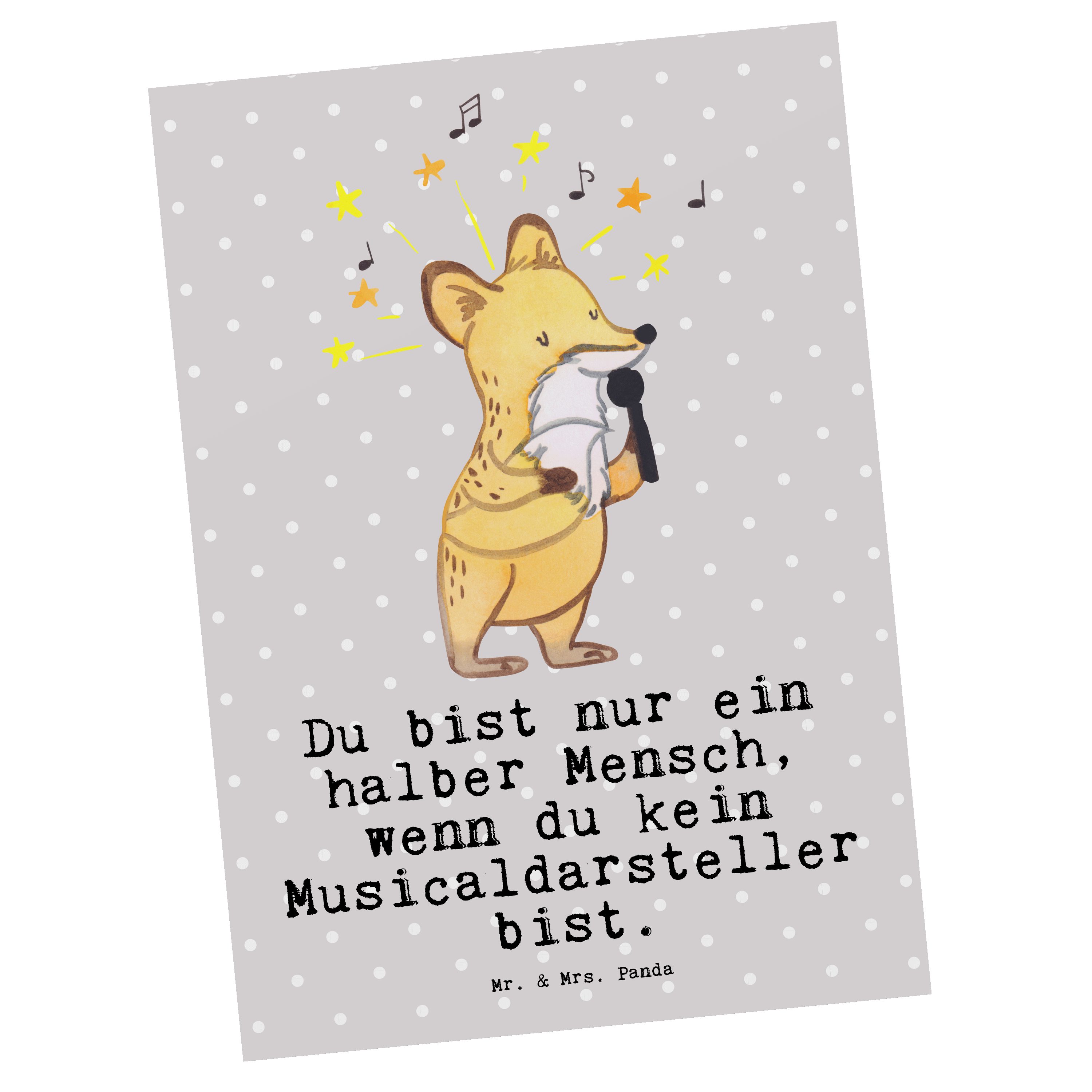 Mr. & Mrs. Panda Postkarte Musicaldarsteller mit Herz - Grau Pastell - Geschenk, Geschenkkarte