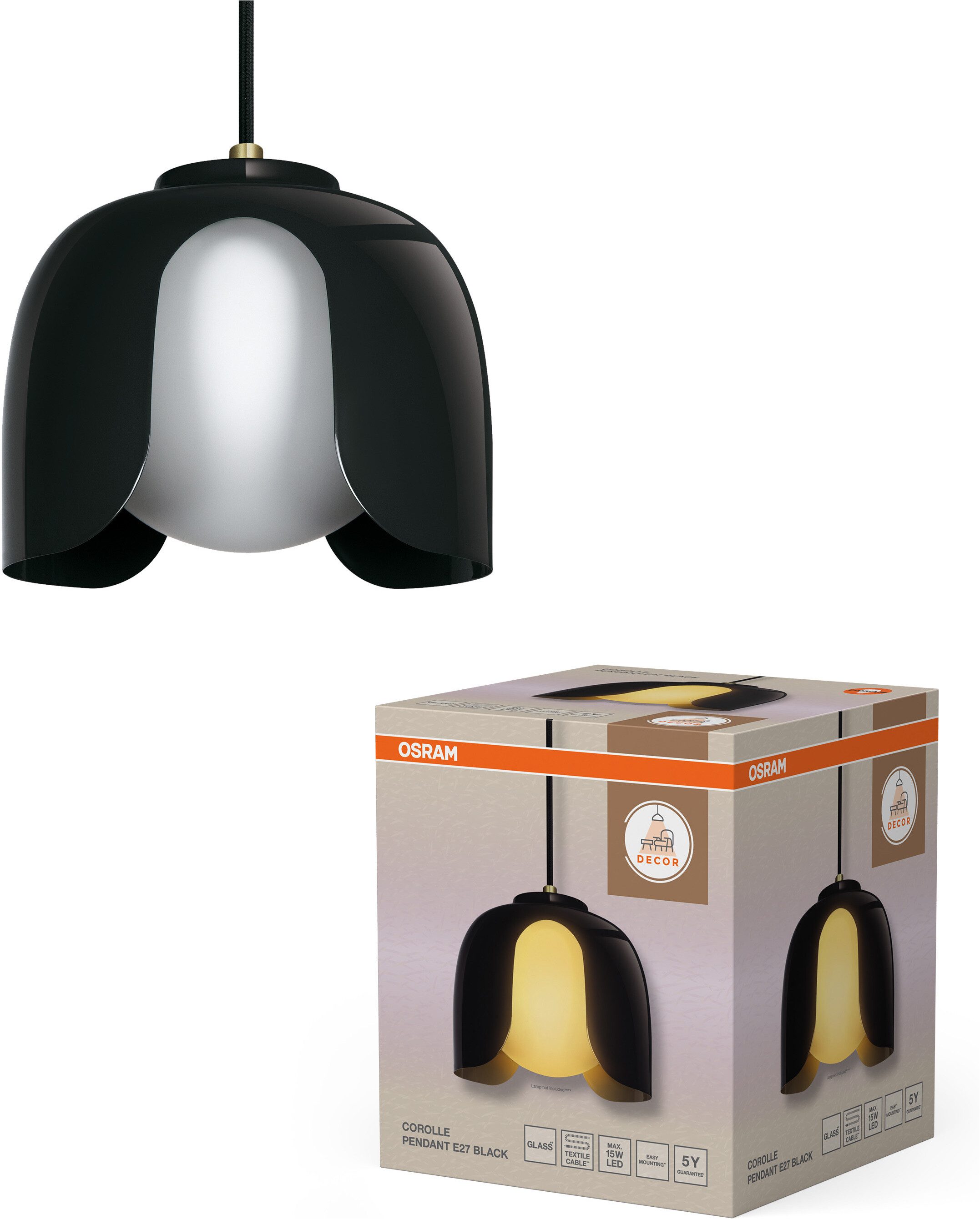 Osram Pendelleuchte Decor Corolle, ohne Leuchtmittel, Fassung E27, Stahl und Glas