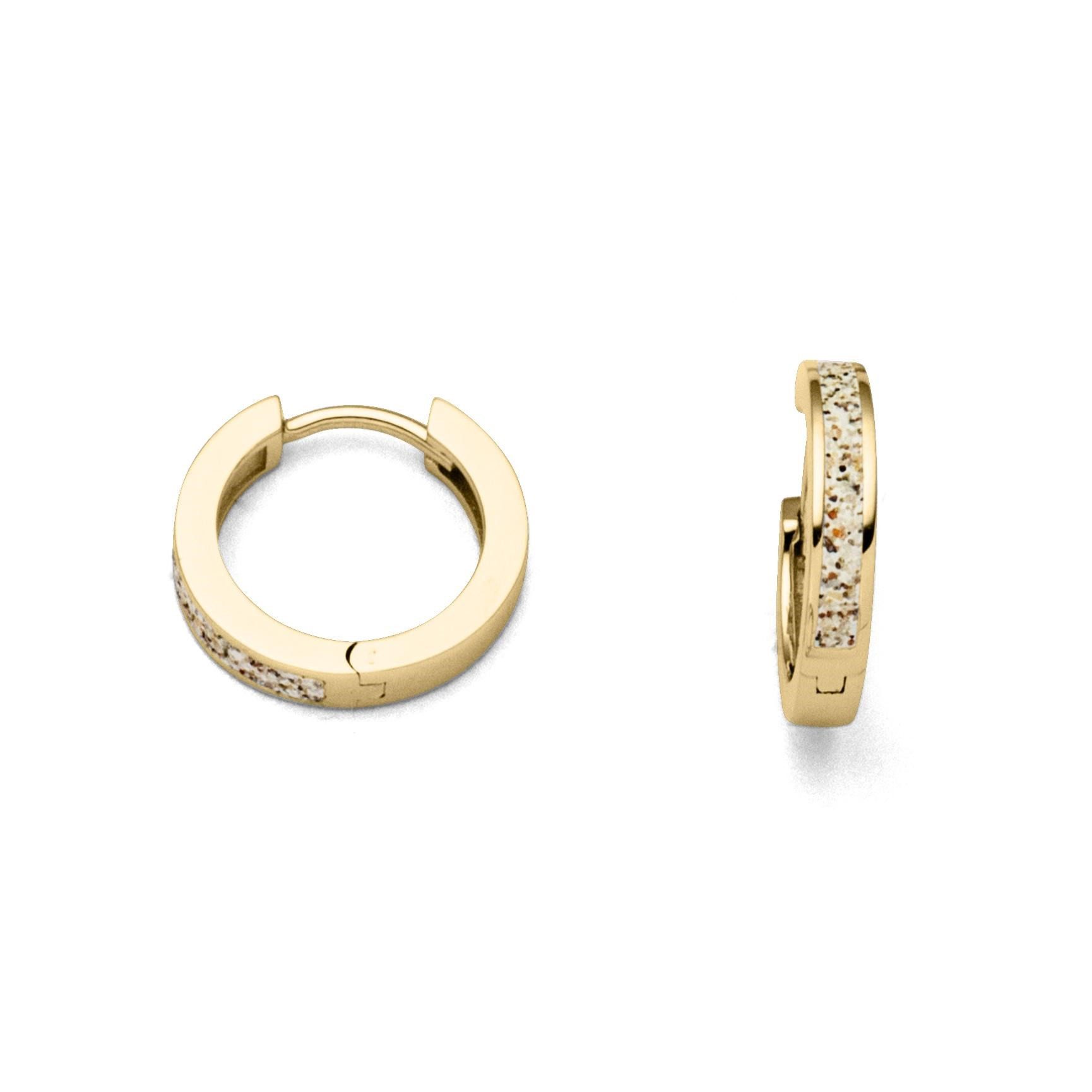 DUR Paar Creolen O5380 „Marina“ – Vergoldet – Strandsand – Zierliche Klappcreolen, 3×15 mm – Maritimer Schmuck