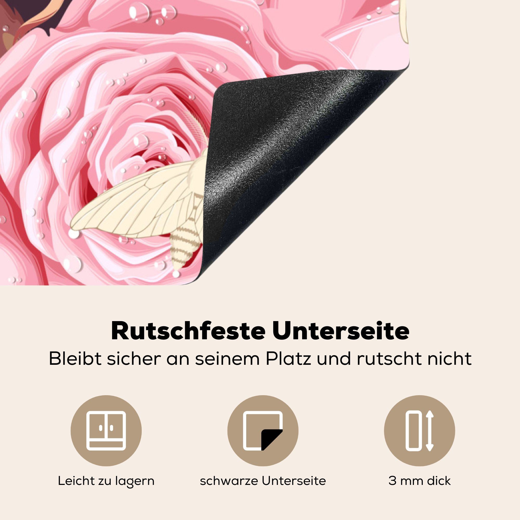 Ceranfeldabdeckung, cm, 78x78 Rosen - Herdblende-/Abdeckplatte - Rosa, küche (1 Vinyl, Arbeitsplatte für Blumen tlg), MuchoWow