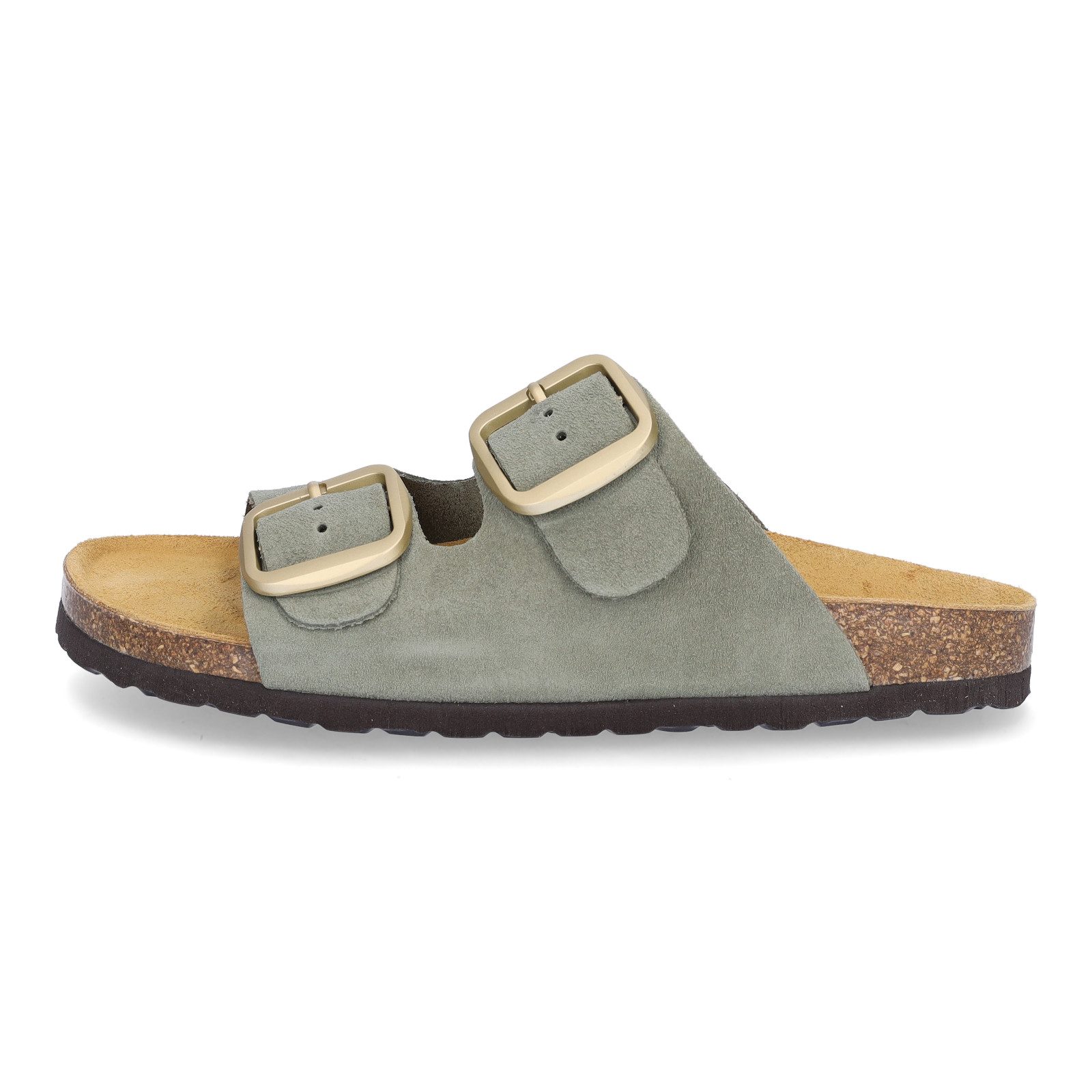 MIDS MIRI Damen Pantolette olivgrün, Zweiriemer mit ergonomischem Lederfußbett & großer Schnalle
