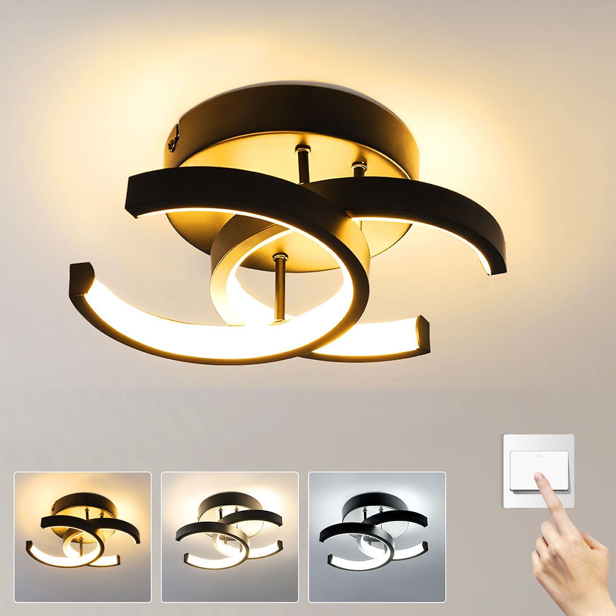 oyajia Deckenleuchte Schwarz LED Deckenleuchte, 12W/16W günstig online kaufen