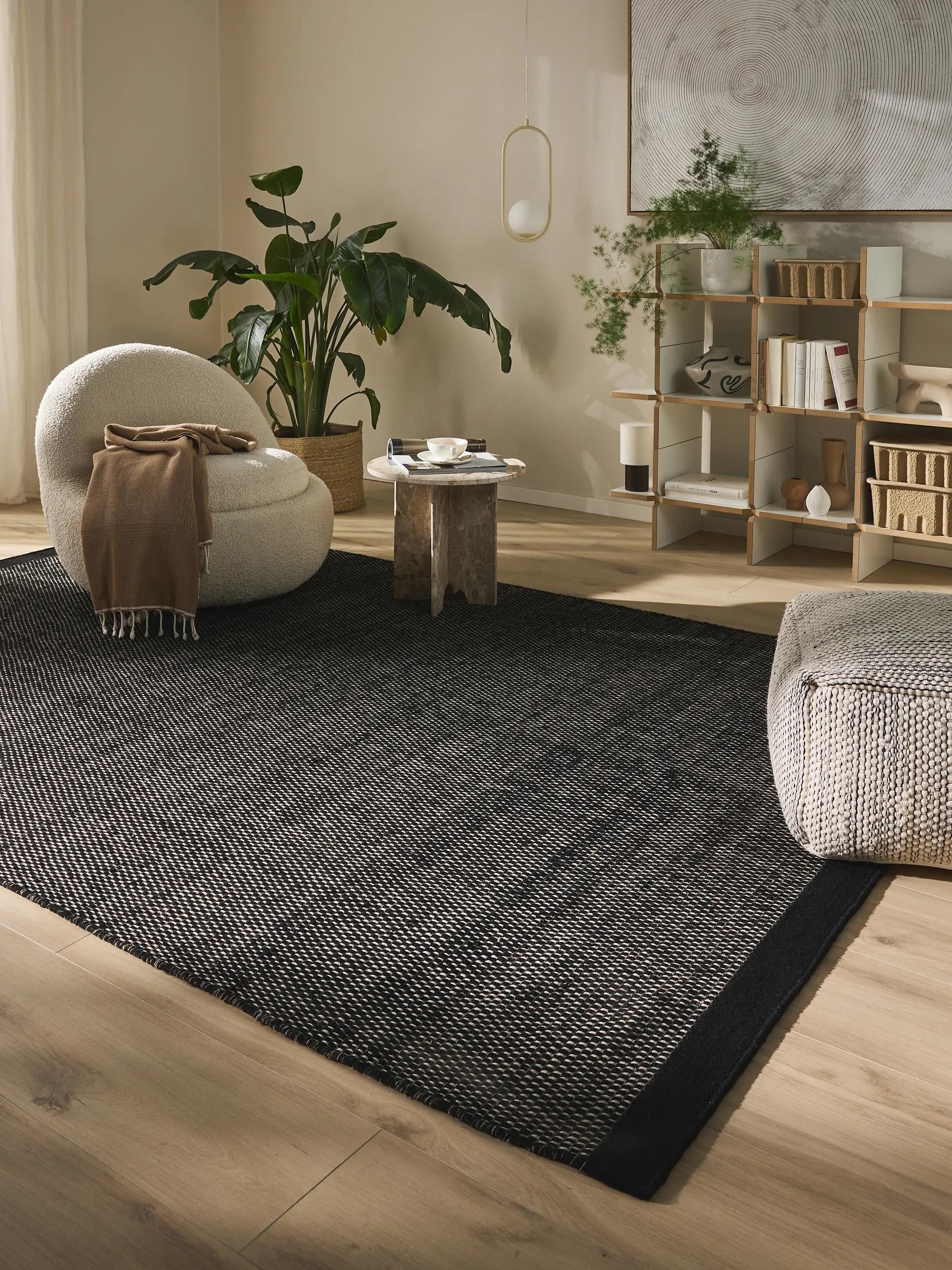 benuta Wollteppich Rocco, rechteckig, Höhe: 5 mm, Teppich Wohnzimmer, Schlafzimmer, Esszimmer, Flur, Kunstfaser, Cozy