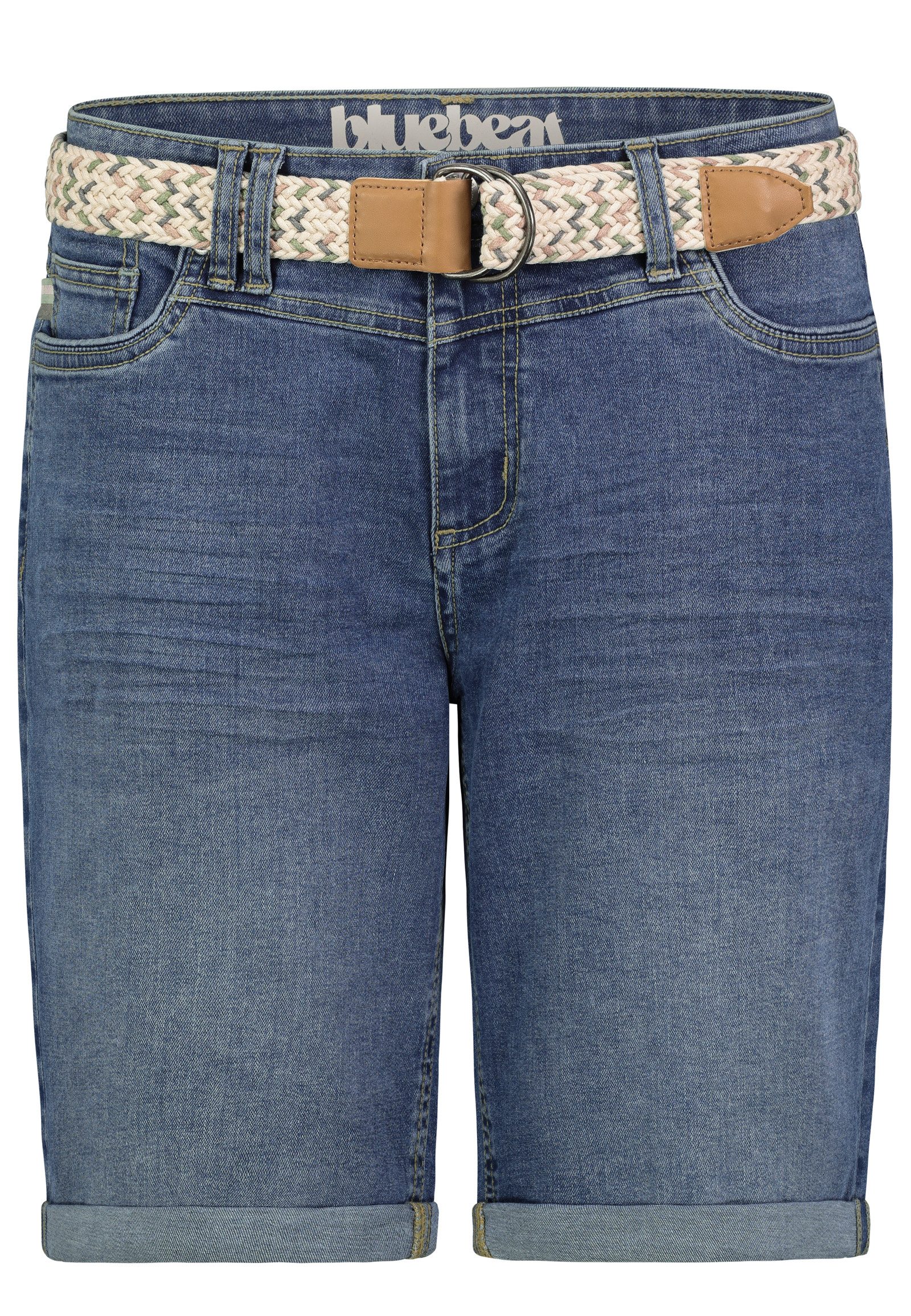SUBLEVEL Jeansshorts mit Flechtgürtel und umgeschlagenem günstig online kaufen