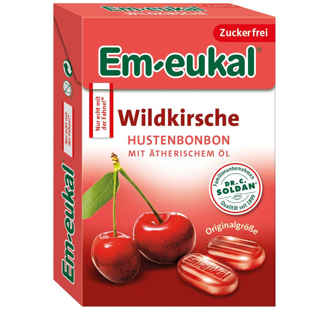Em-eukal Süßigkeit, Em eukal Box Wildkirsche Hustenbonbon Ätherische Öle zuckerfrei 50g
