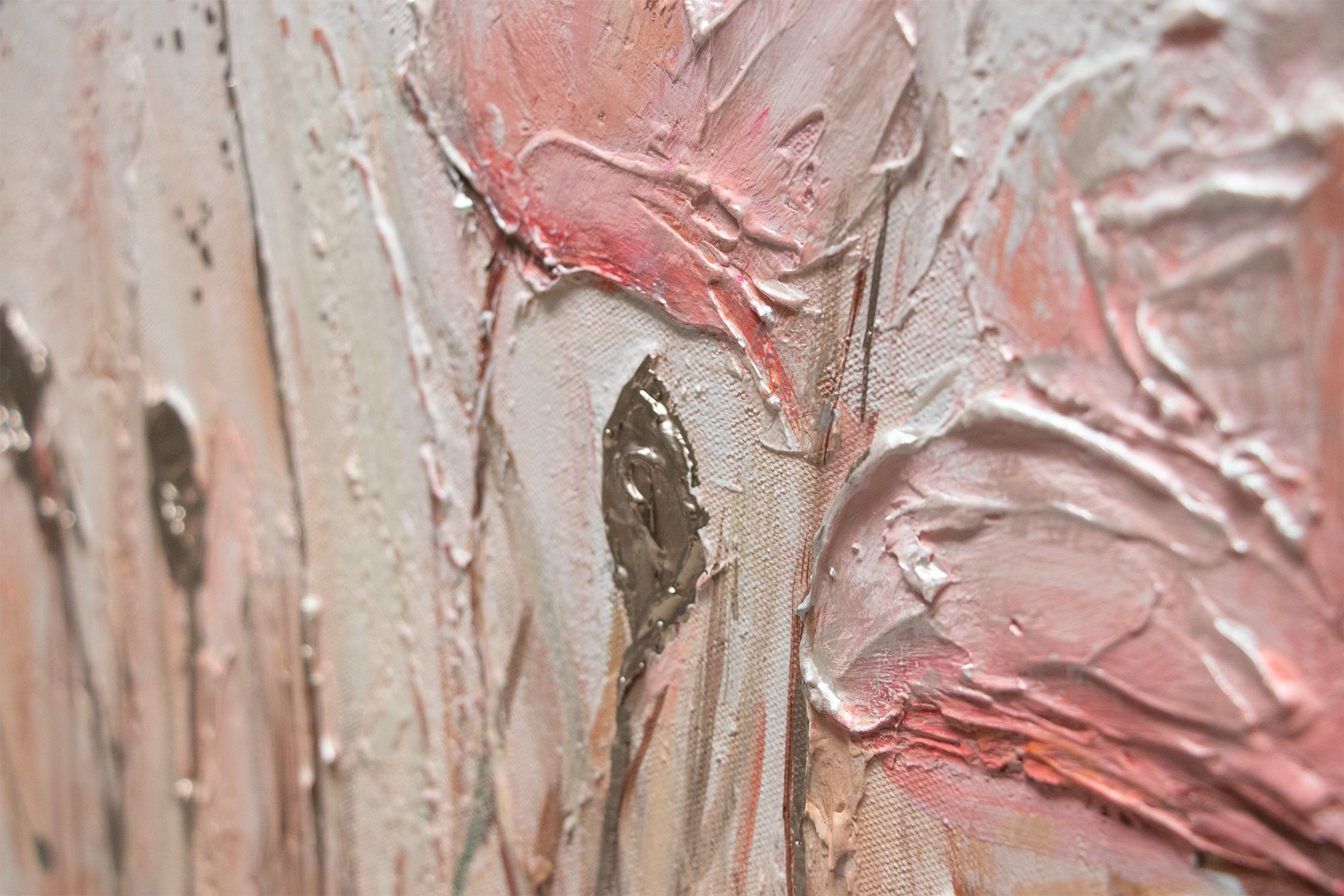 YS-Art Gemälde April, Blumen, Mohnblumen Rosa Flieder Leinwand