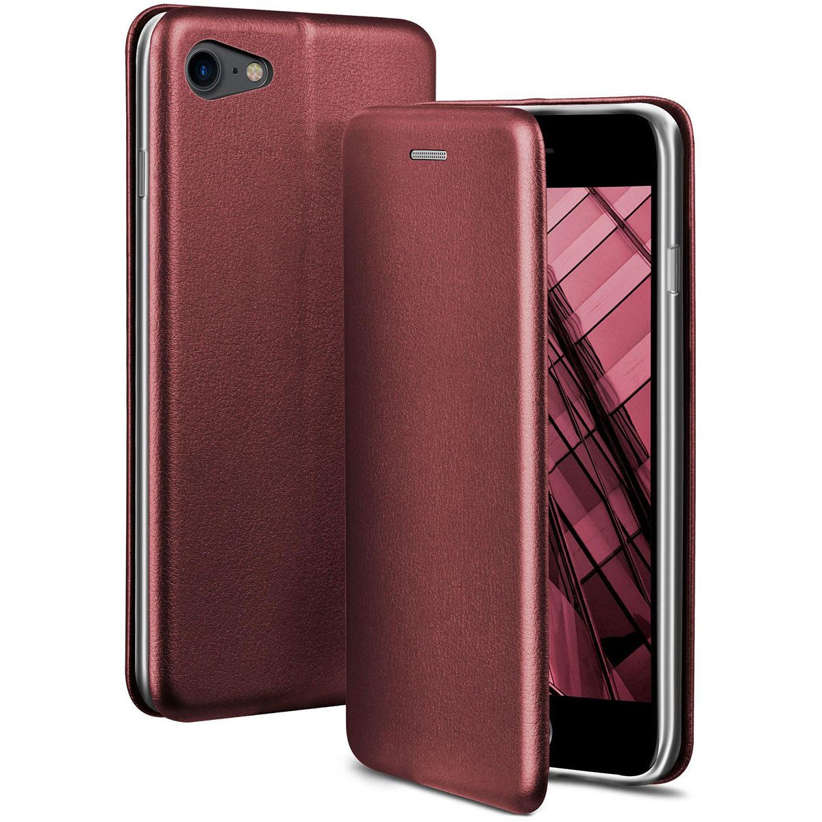 ONEFLOW Handyhülle für iPhone 8 Premium Hülle Business Cover Rot 4,7 Zoll, 360 Grad Schutzhülle Flip Case Etui Klapphülle Dünn Leder Handy Tasche