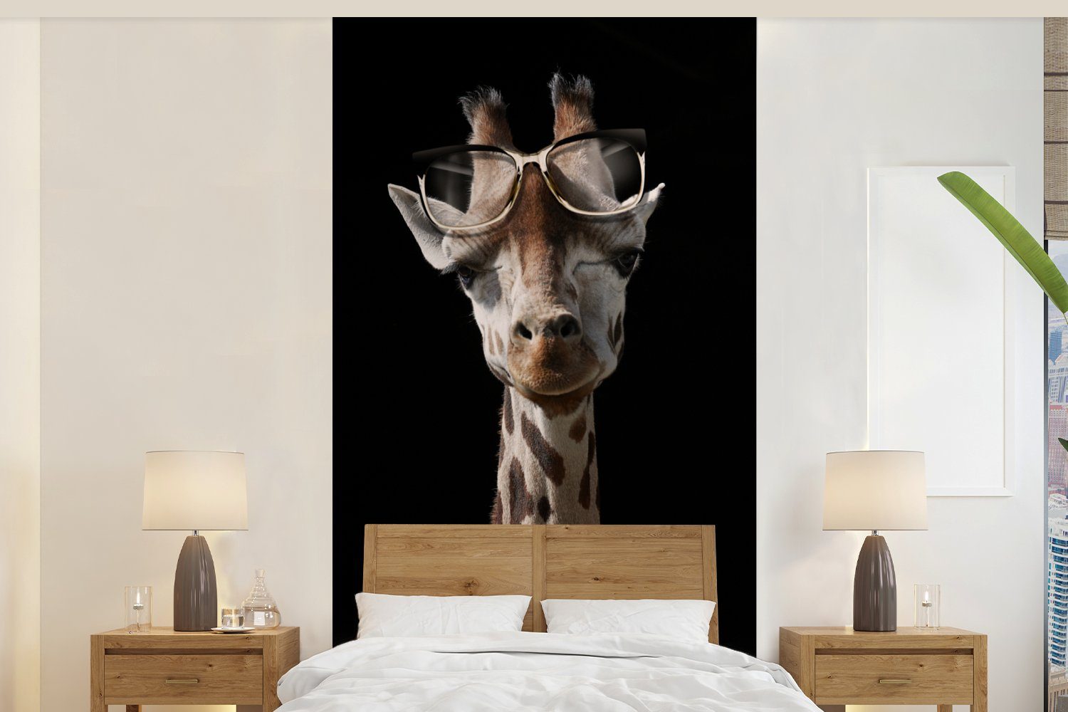 - - St), Schutzbrille Schlafzimmer Wohnzimmer für Vliestapete bedruckt, Giraffe Matt, Schwarz, (2 Fototapete MuchoWow Fototapete Küche,