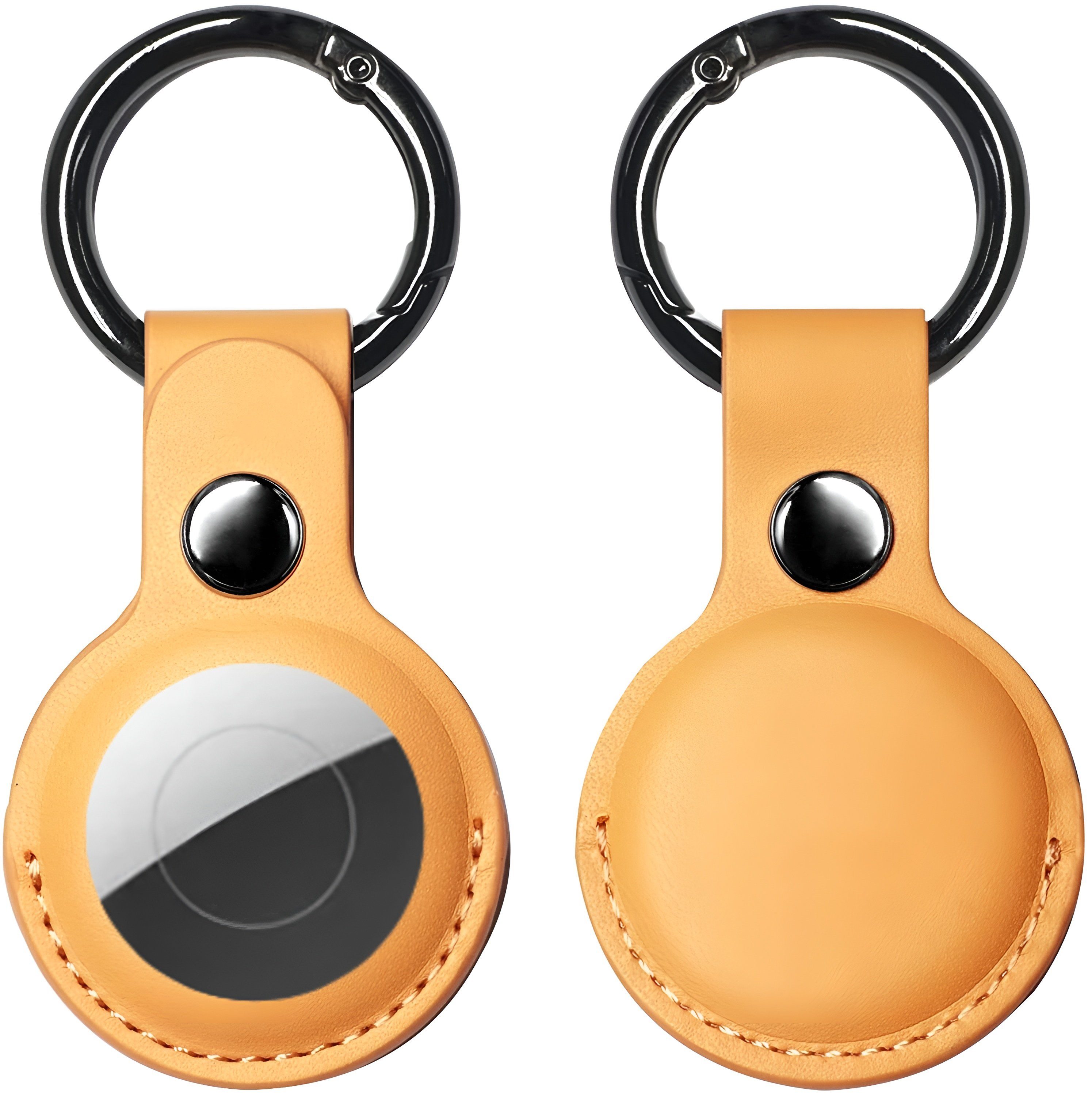 für AirTag Metallring, Hülle Hochwertig Locator Tags Apple Schlüsselanhänger Robust, (Set, Gelb Leder Leder, Tracker Set + Apple Schwarz für Schutz Cover, GPS Bingo Anhänger Tracker), aus Schlüsselanhänger Air Anhänger 2-tlg., Schutzhülle Airtag