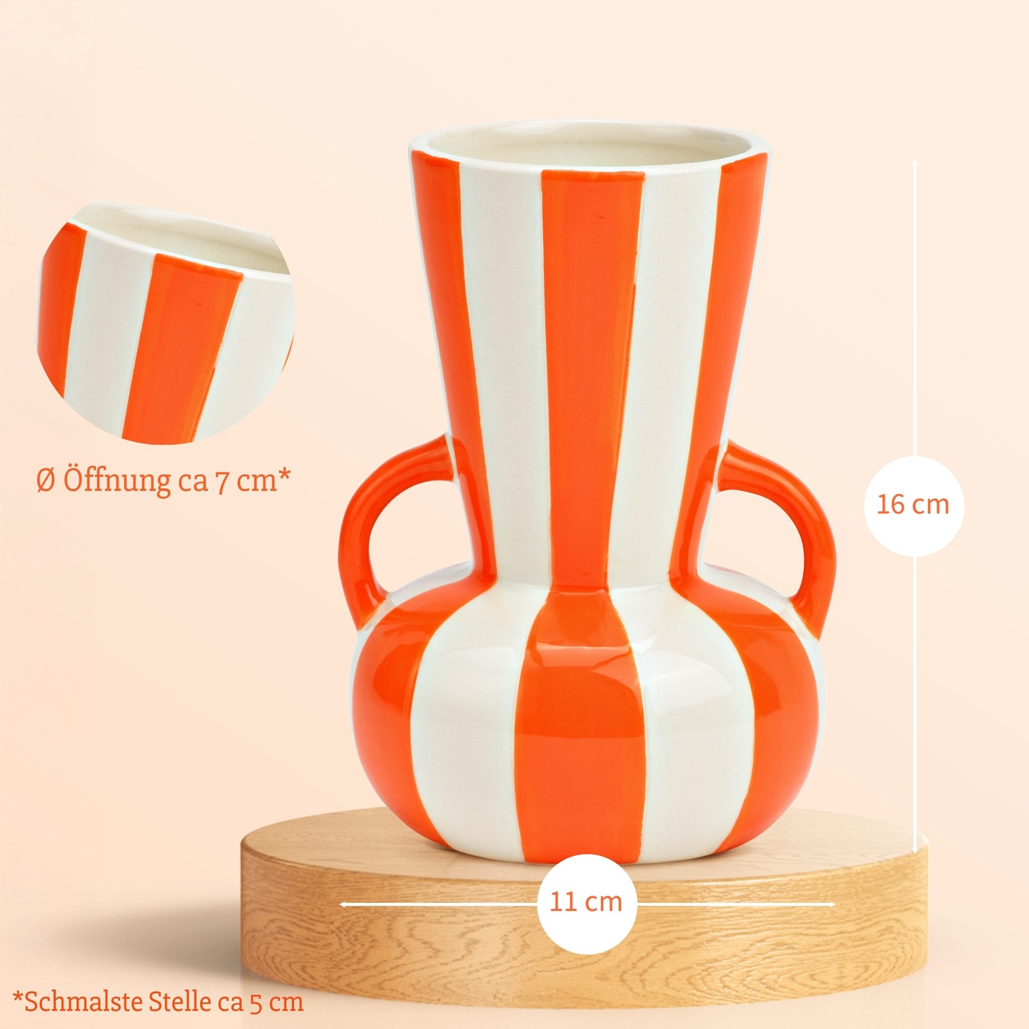 matches21 HOME & HOBBY Dekovase Blumenvase bunt gestreift, orange weiß in Ø günstig online kaufen