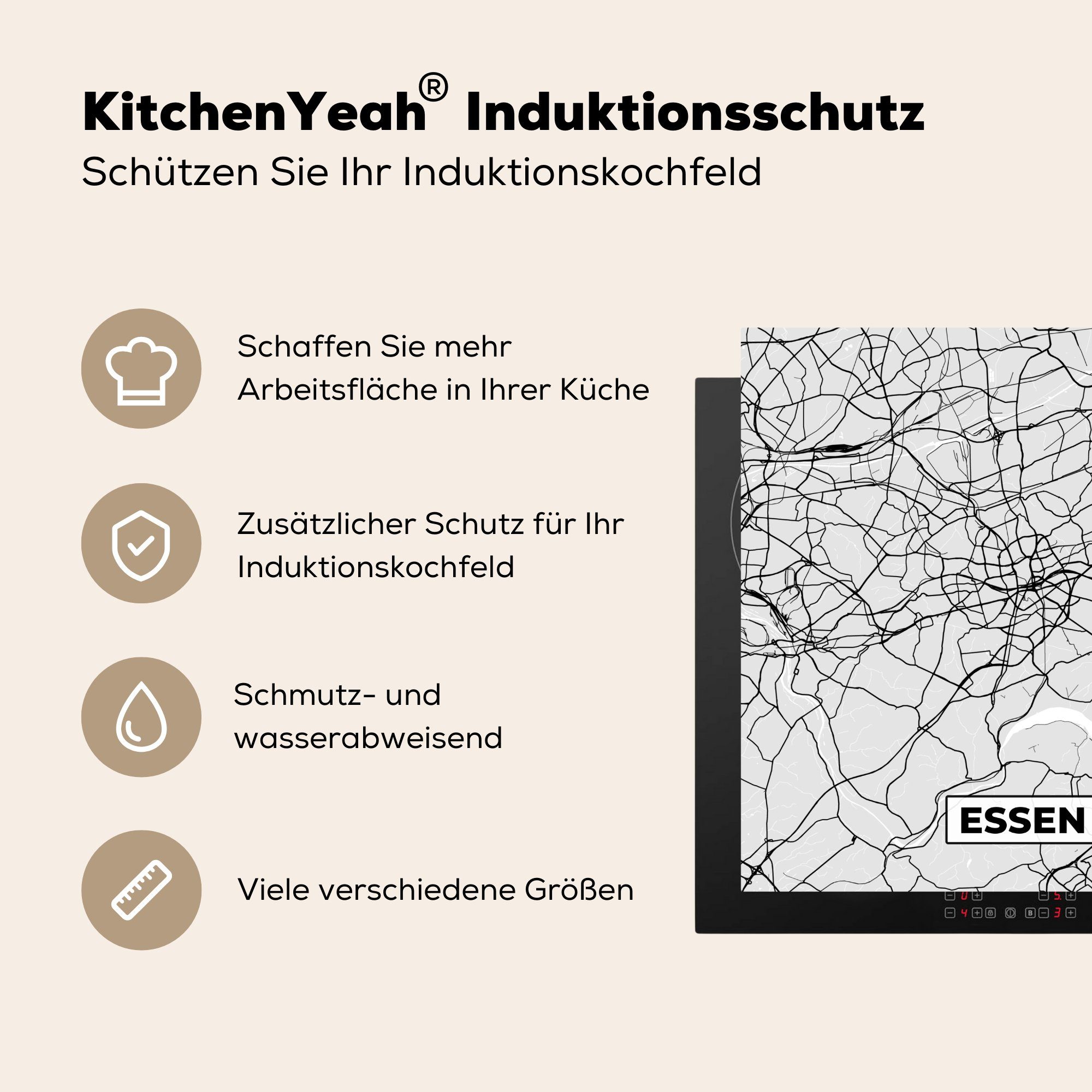 tlg), Vinyl, Stadtplan, Karte - für (1 küche Arbeitsplatte Herdblende-/Abdeckplatte Essen Ceranfeldabdeckung, - MuchoWow cm, 78x78 - Deutschland