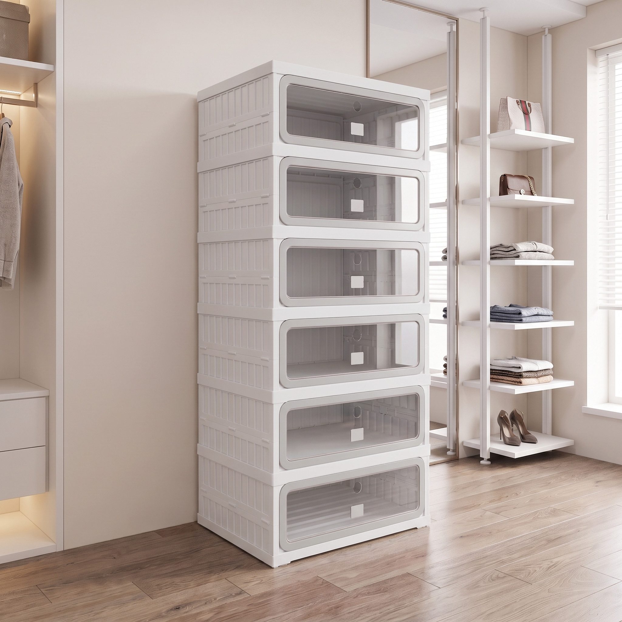 PXloue Schuhschrank kleiderschrank Kunststoff Schuhregal klappbarer mit 6 Fächern Schuhkommode Flurschrank Mehrzweckschrank