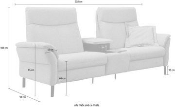 Places of Style 2-Sitzer Sisto, inklusive 2x Relaxfunktion motorisch mit Herz-Waage-Beschlag, Zwischenelement mit Tisch, Steckdose & USB-Ladestation