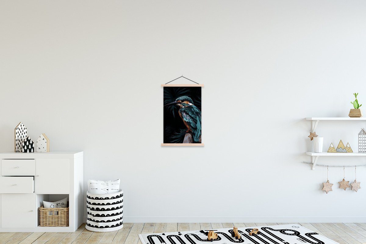 MuchoWow Poster Eisvogel - Blau - Pflanzen, (1 St), Posterleiste, Textilposter für Wohnzimmer, Bilderleiste, Magnetisch