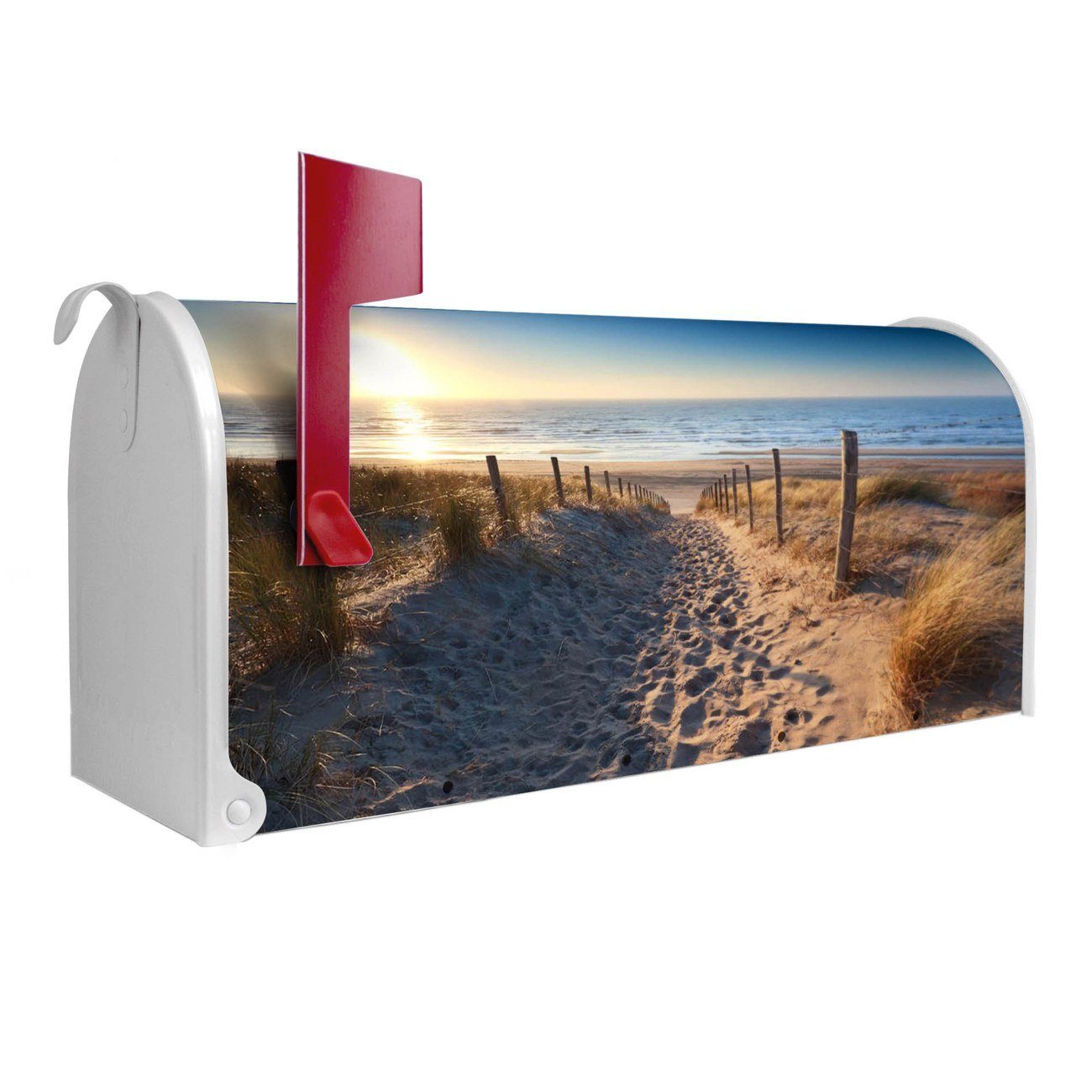 banjado Amerikanischer Briefkasten Mailbox Nordseestrand (Amerikanischer Briefkasten, original aus Mississippi USA), 22 x 17 x 51 cm weiß
