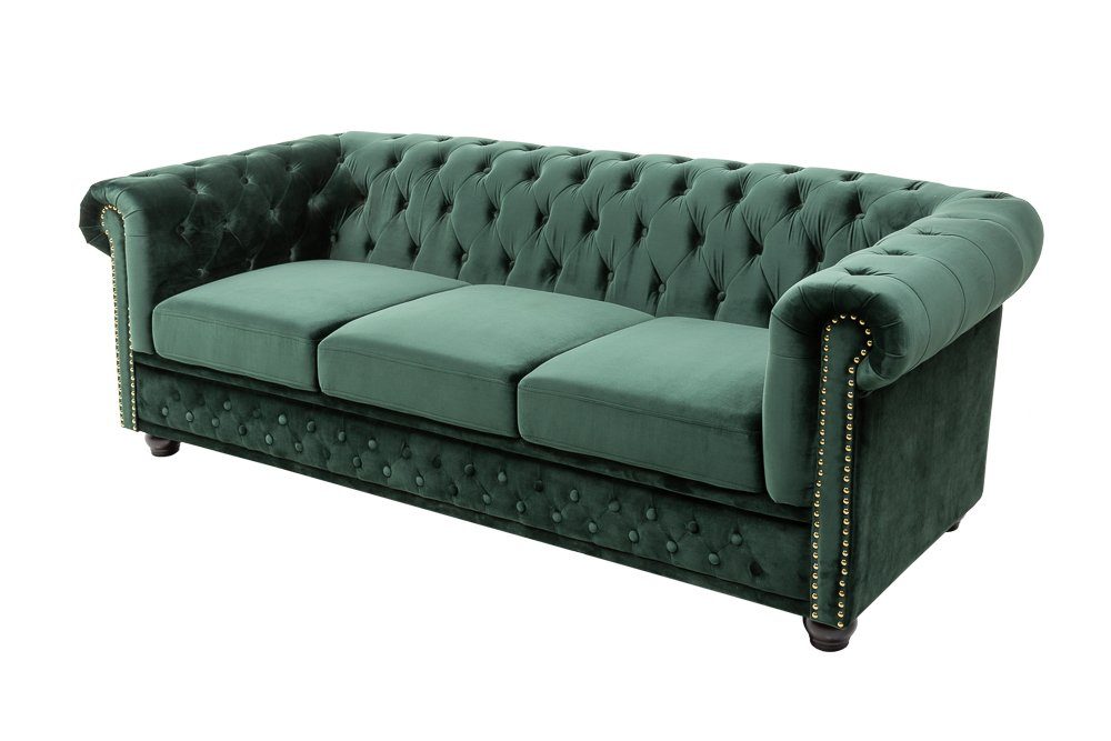 riess-ambiente Sofa CHESTERFIELD 205cm flaschengrün - Samt, Federkern, Rund günstig online kaufen