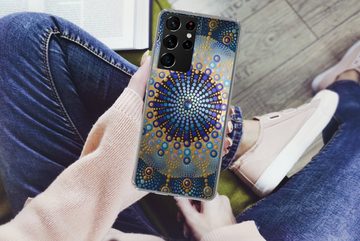 MuchoWow Handyhülle Kreis - Mandala - Blau - Gelb, Phone Case, Handyhülle Samsung Galaxy S21 Ultra, Silikon, Schutzhülle