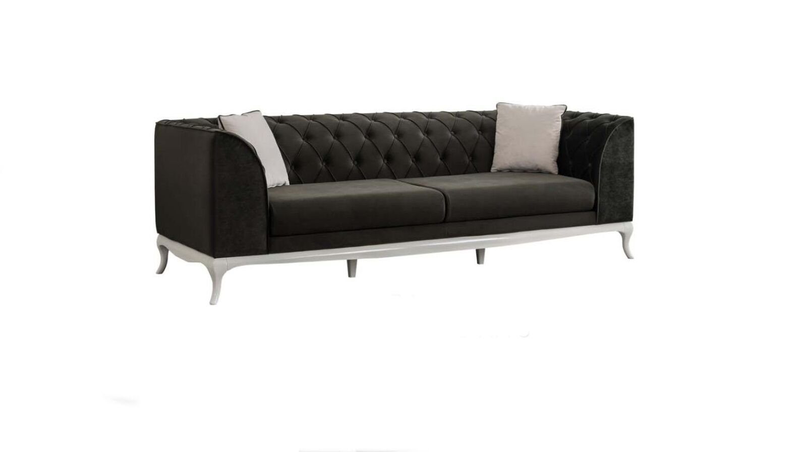 JVmoebel Sofa Dreisitzer Chesterfield Couch Sofa 3 Sitzer Schwarz Stoff Stoffsofa, 1 Teile, Made in Europa