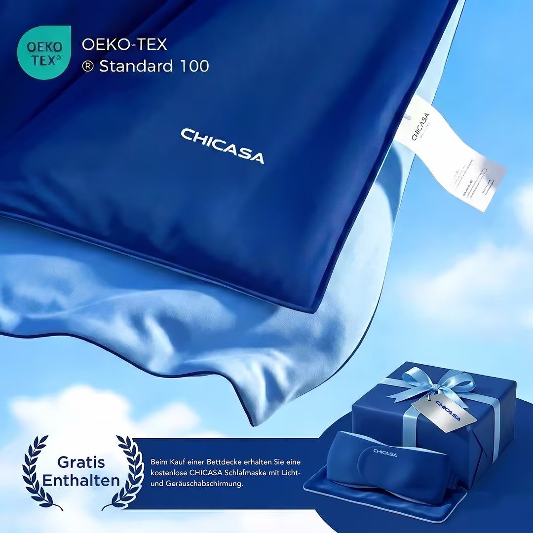 CHICASA Microfaserbettdecke Duo-Wende-Sommerdecke inkl. Gratis-Schlafmaske, waschbar, Füllung: Mikro-Luftkanäle + Y-förmige Naia-Fasern für optimale Luftzirkulation, Größen: 135×200 / 140×200 / 155×220 / 200×200 / 200×220 cm