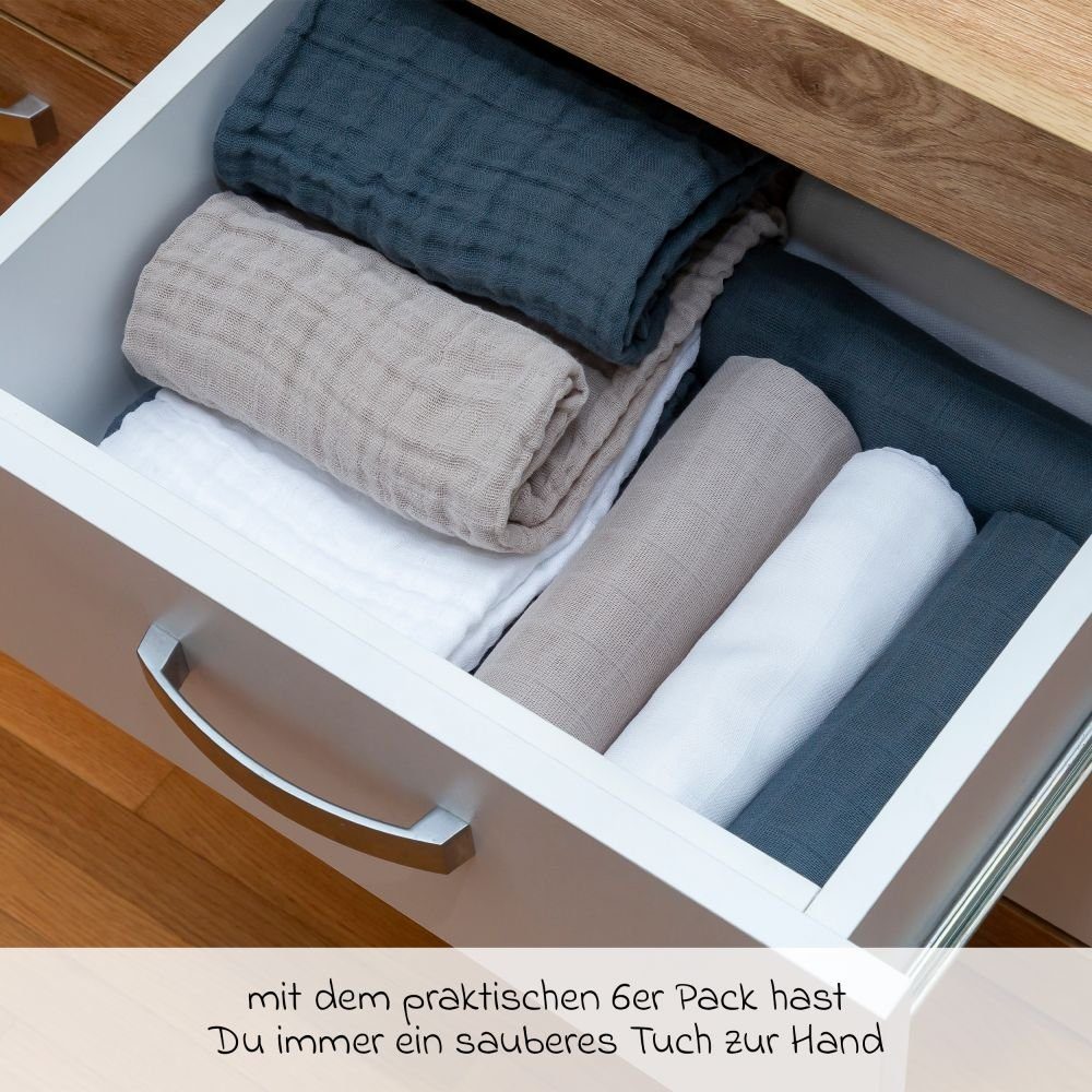 Makian Stoffwindeln Graphit / Beige / Weiß, Mullwindeln Mulltücher 6 Stück 80x80 cm Spucktücher 100 % Baumwolle