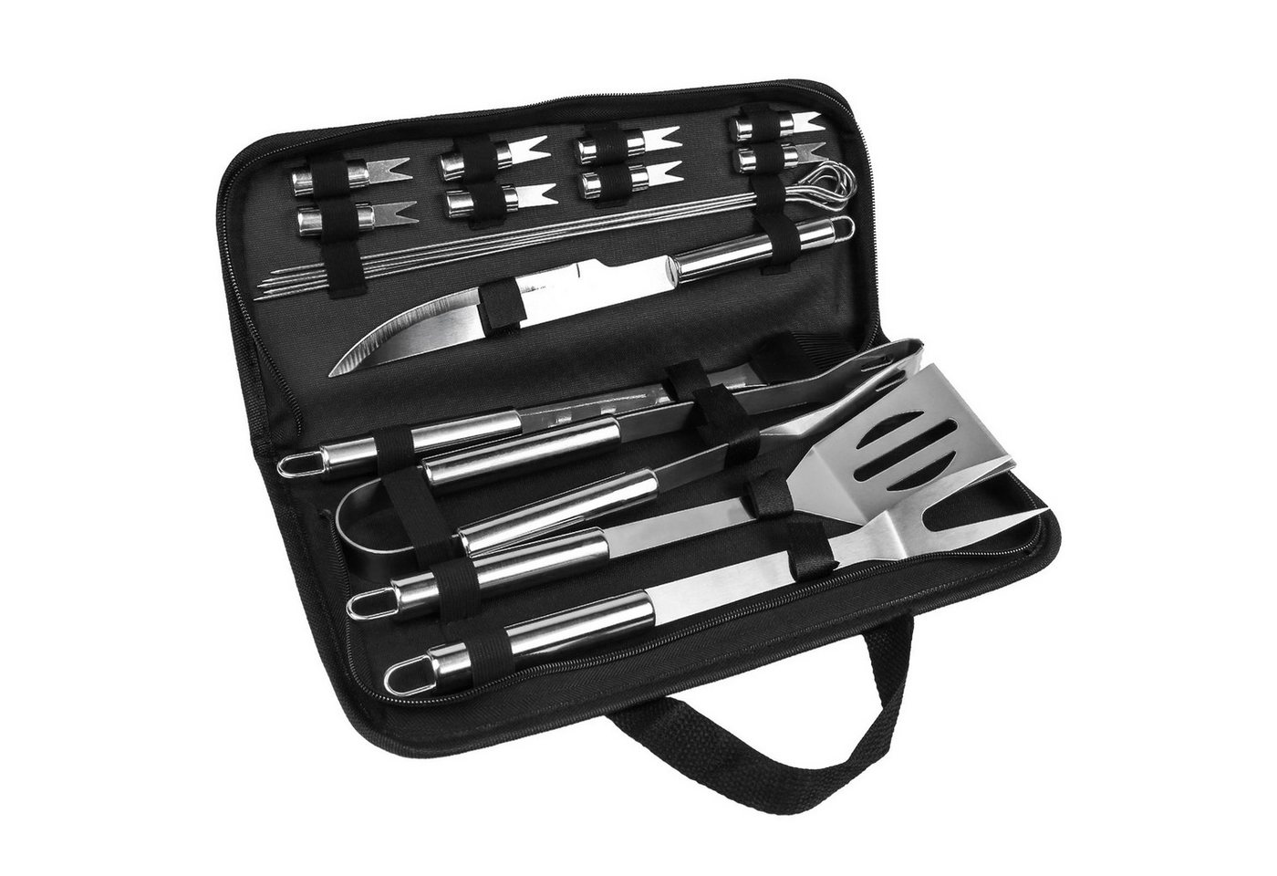 VERCO Grillbesteck-Set BBQ Besteck für Grillfeier inkl. Tragetasche, (19 tlg), Geschenk Set Grill Zange Fleisch Gabel Steak Messer in Edelstahl