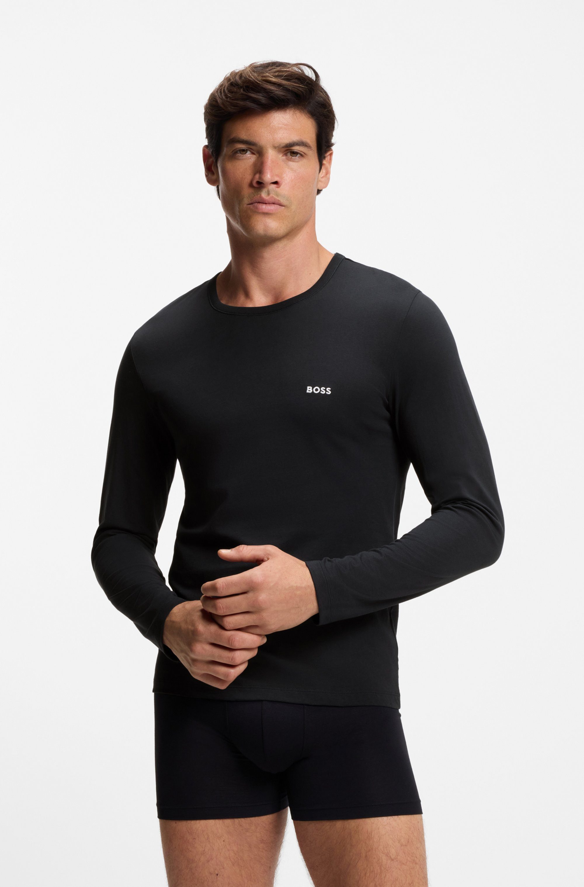 BOSS Langarmshirt longsleeve-Shirt R-Neck Classic COTTON 3pcs/pack (3-tlg) mit BOSS Logo-Schriftzug