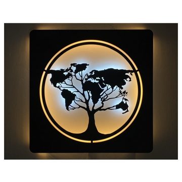 WohndesignPlus LED-Bild LED-Wandbild "Weltkarte im Kreis" 70cm x 70cm mit Akku/Batterie, Natur, DIMMBAR! Viele Größen und verschiedene Dekore sind möglich.