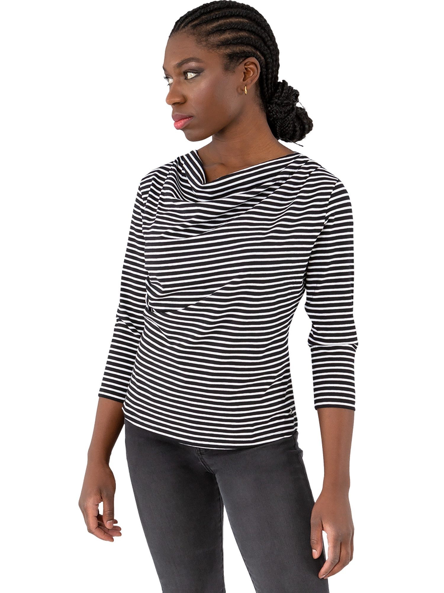 Gio Milano 3/4-Arm-Shirt G31-1203, gestreift mit Wasserfallkragen seitliche günstig online kaufen