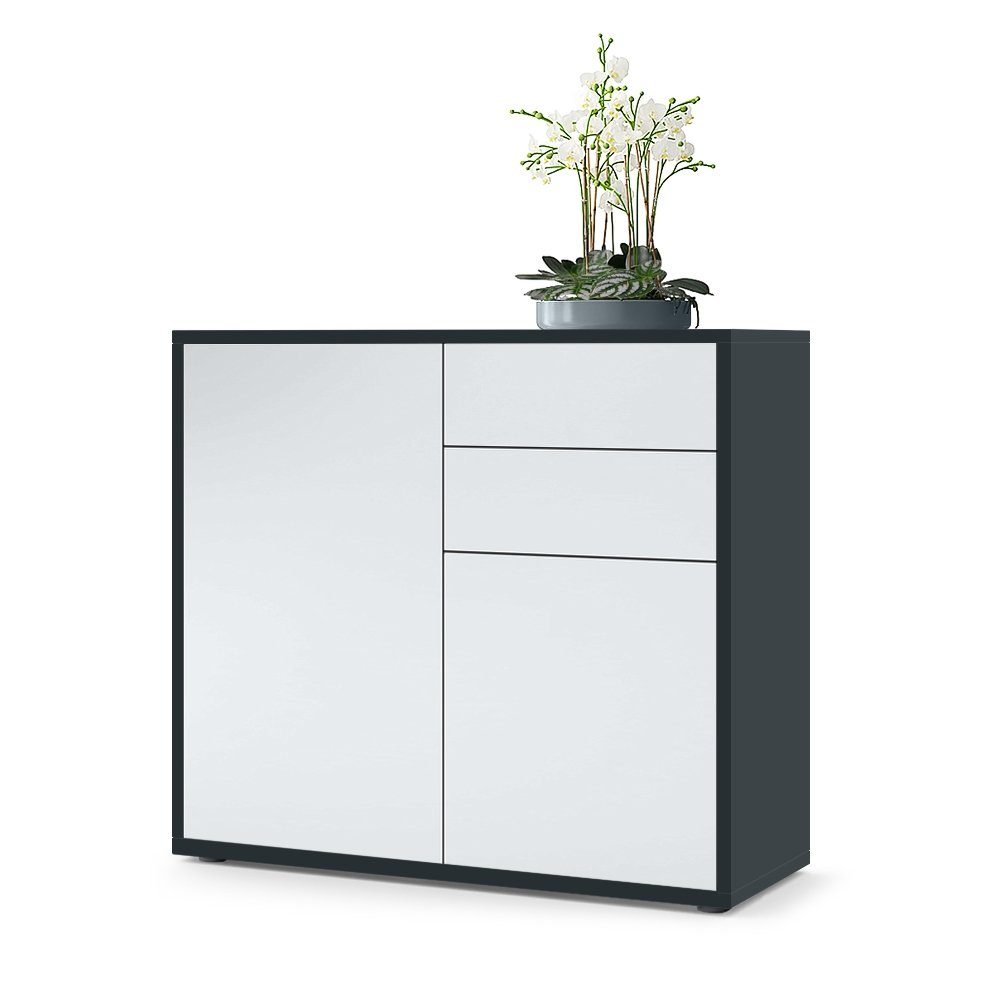 Vladon Kommode Ben V1 (Kommode, mit 2 Türen und 2 Schubladen), Schwarz matt/Weiß matt (79 x 74 x 36 cm)