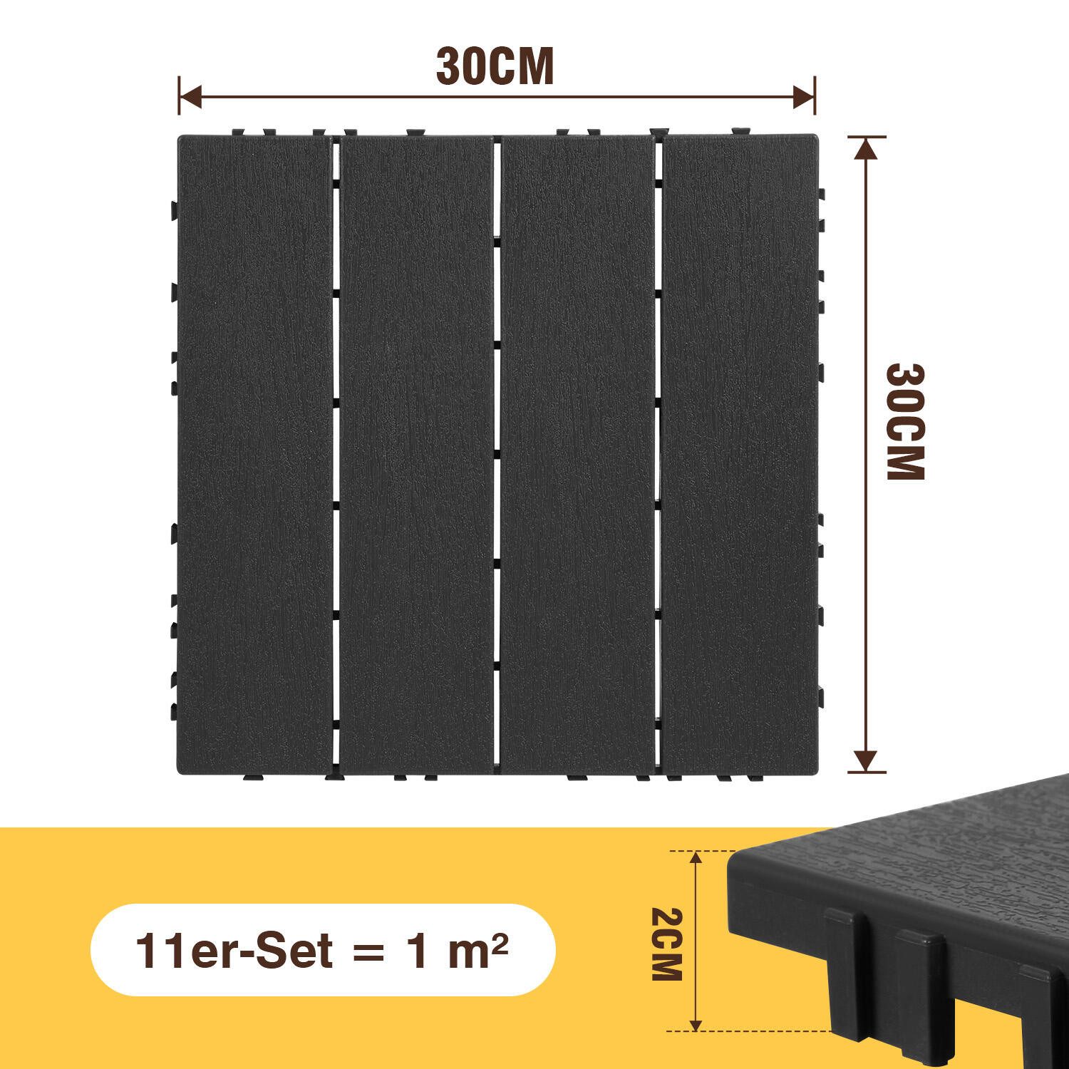 Clanmacy Terrassendielen Terrassenfliesen Kunststoff Klickfliesen mit Drainagensystem 1-5 qm