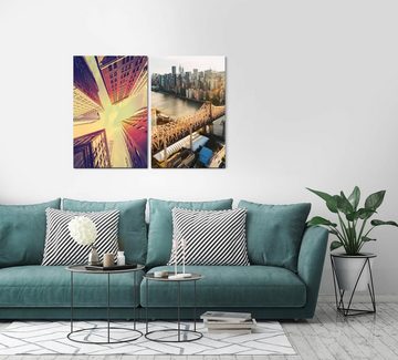 Sinus Art Leinwandbild 2 Bilder je 60x90cm New York Manhattan Fluss Wolkenkratzer Skyline USA Mega City