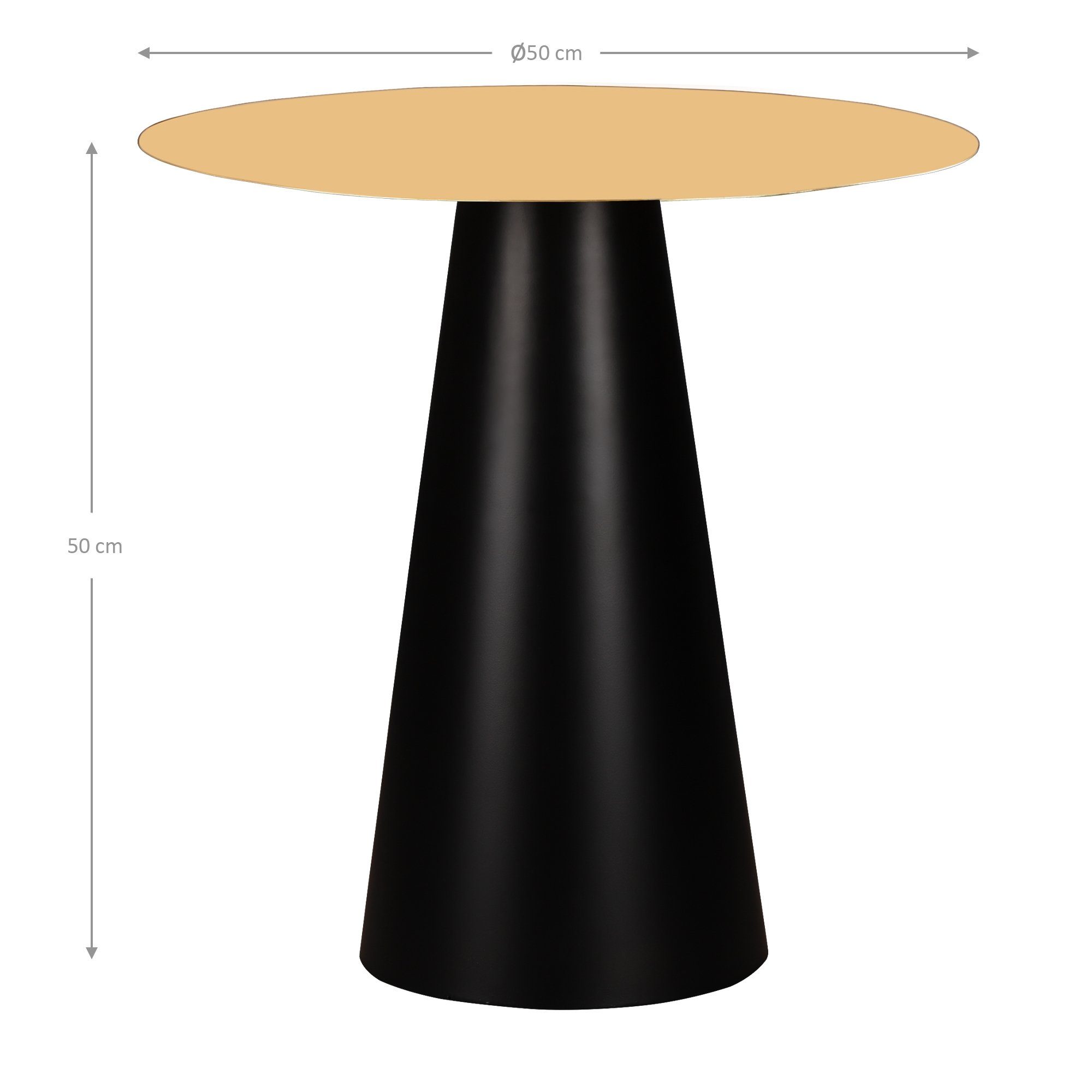 Unikat Wohnzimmertisch Handgefertigt Beistelltisch Ø50cm rund 50cm Dekotisch Gold-Schwarz matt Metall WOMO-DESIGN Kaffeetisch Loungetisch, hoch Portsmouth Sofatisch