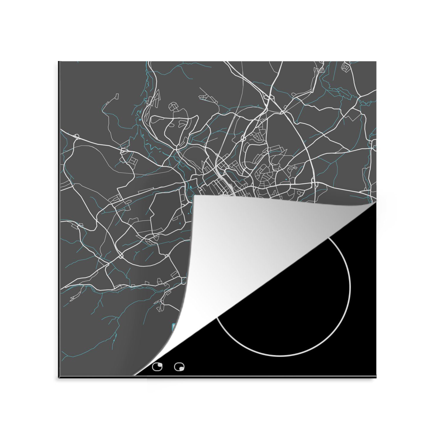 Karte tlg), Ceranfeldabdeckung, Vinyl, küche Herdblende-/Abdeckplatte - Fulda 78x78 - - Arbeitsplatte Blau MuchoWow Deutschland, cm, - für Stadtplan (1