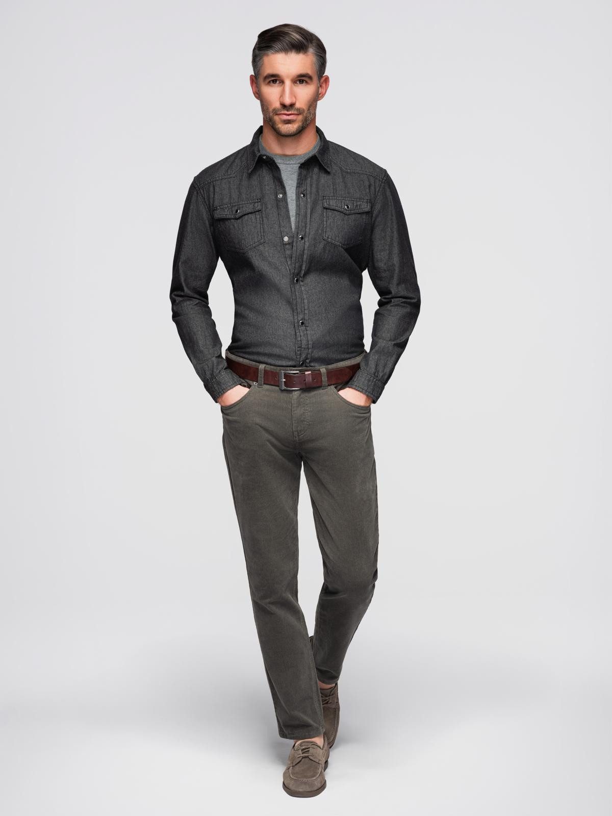 OMBRE Langarmhemd Jeanshemd mit Druckknöpfen und Brusttaschen